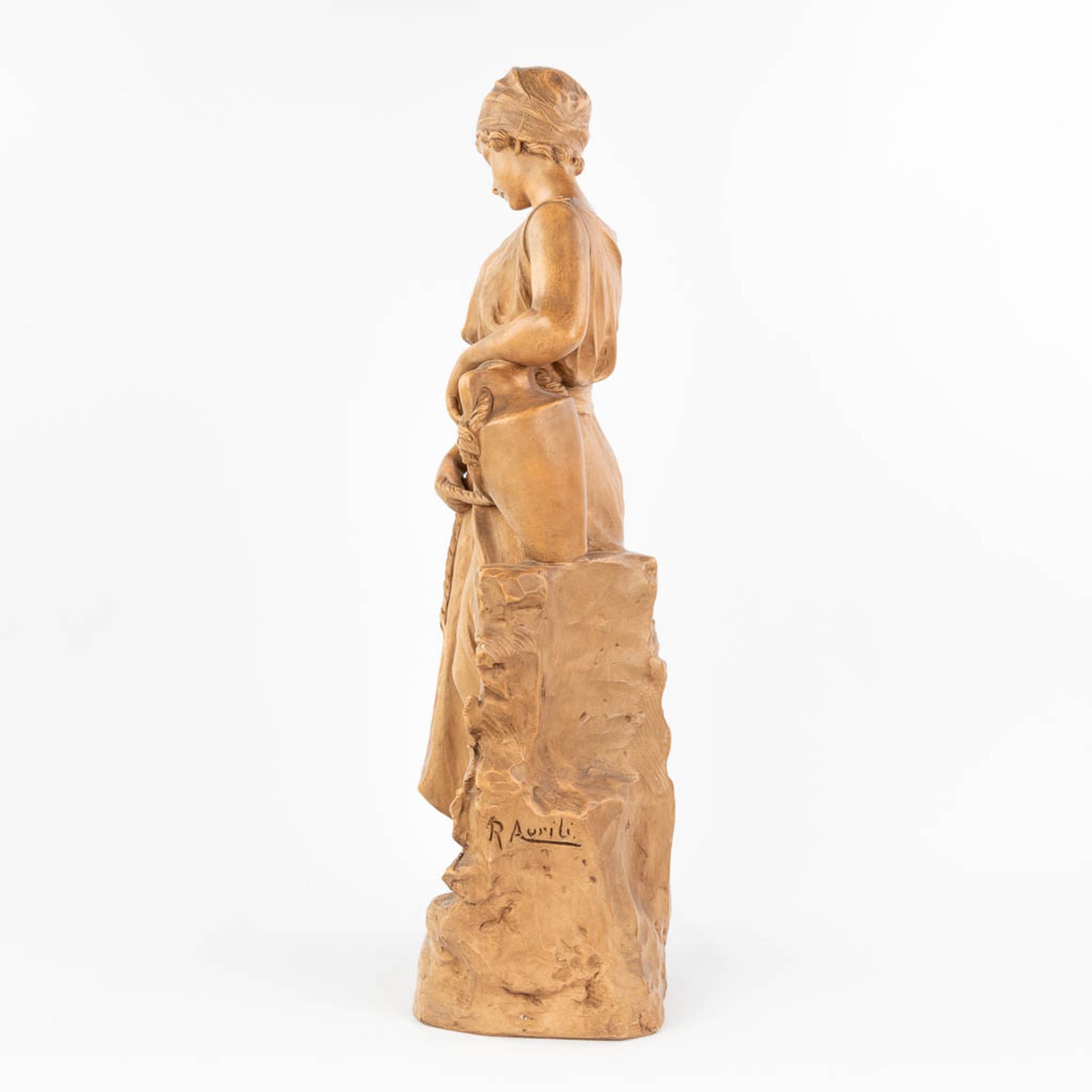 Richard AURILI (1834-c.1914) 'The Water carrier,' a figurine made of terracotta. (H:75,5 cm) - Image 2 of 12