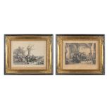A pair of frames with lithographies, framed in an empire frame. 19th C. (W:59 x H:49 cm)