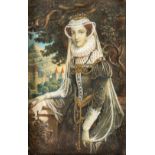 A miniature portrait of Mary Stuart of Mary I of Scotland (1542 - 1587) a painting, oil on bone. 18t