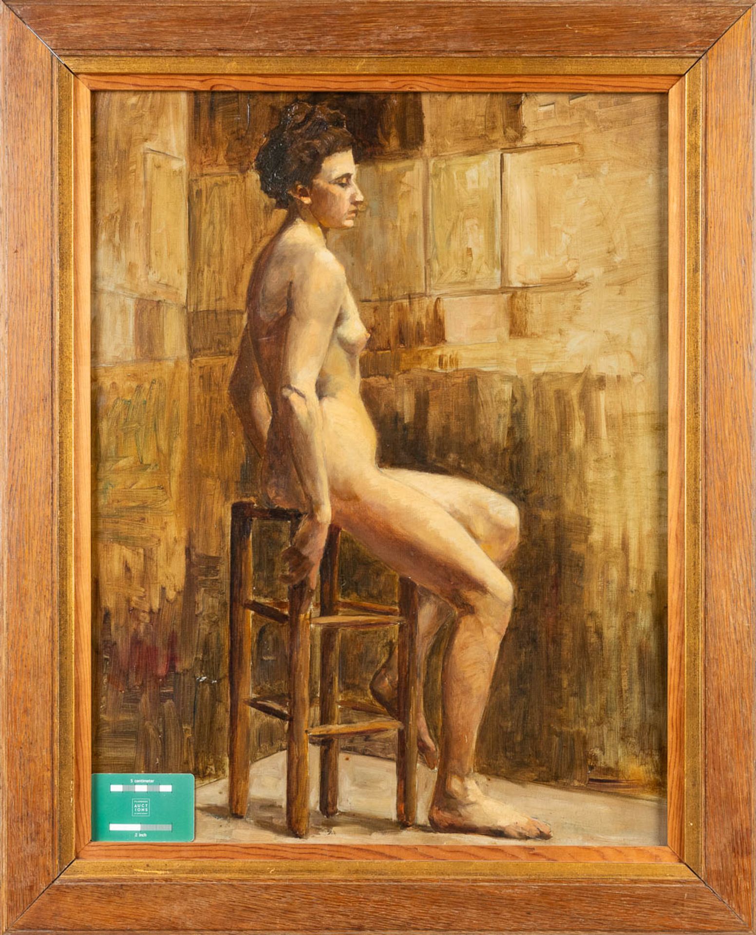 A painting 'Posing Nude Figurine', probably made in France. Oil on canvas (W:47 x H:61 cm) - Image 2 of 6