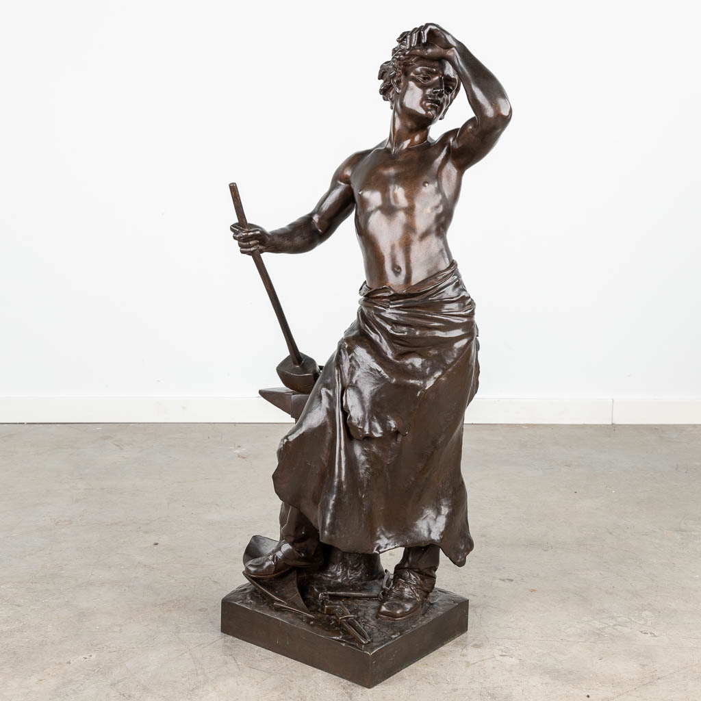 Henri HonorŽ PL_ (1853-1922) 'Le Forgeur', patinated bronze. (L:27 x W:33 x H:85 cm)