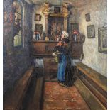 Guillaume MICHIELS (1909-1997) 'The Chapel Interior' a painting, oil on canvas. (W:114 x H:119 cm)