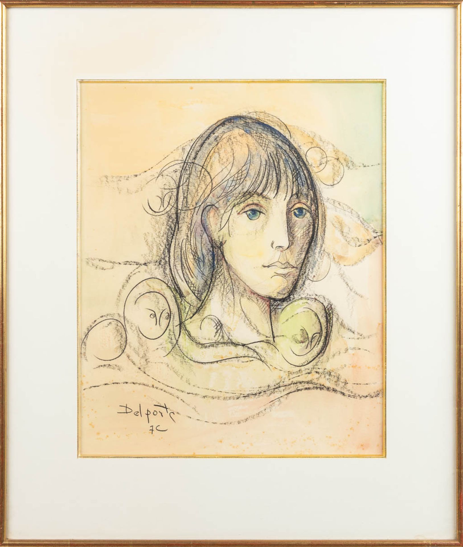 Charles DELPORTE (1928-2012) 'Portrait' a drawing, mixed media on paper. (W:40 x H:49 cm) - Image 3 of 6