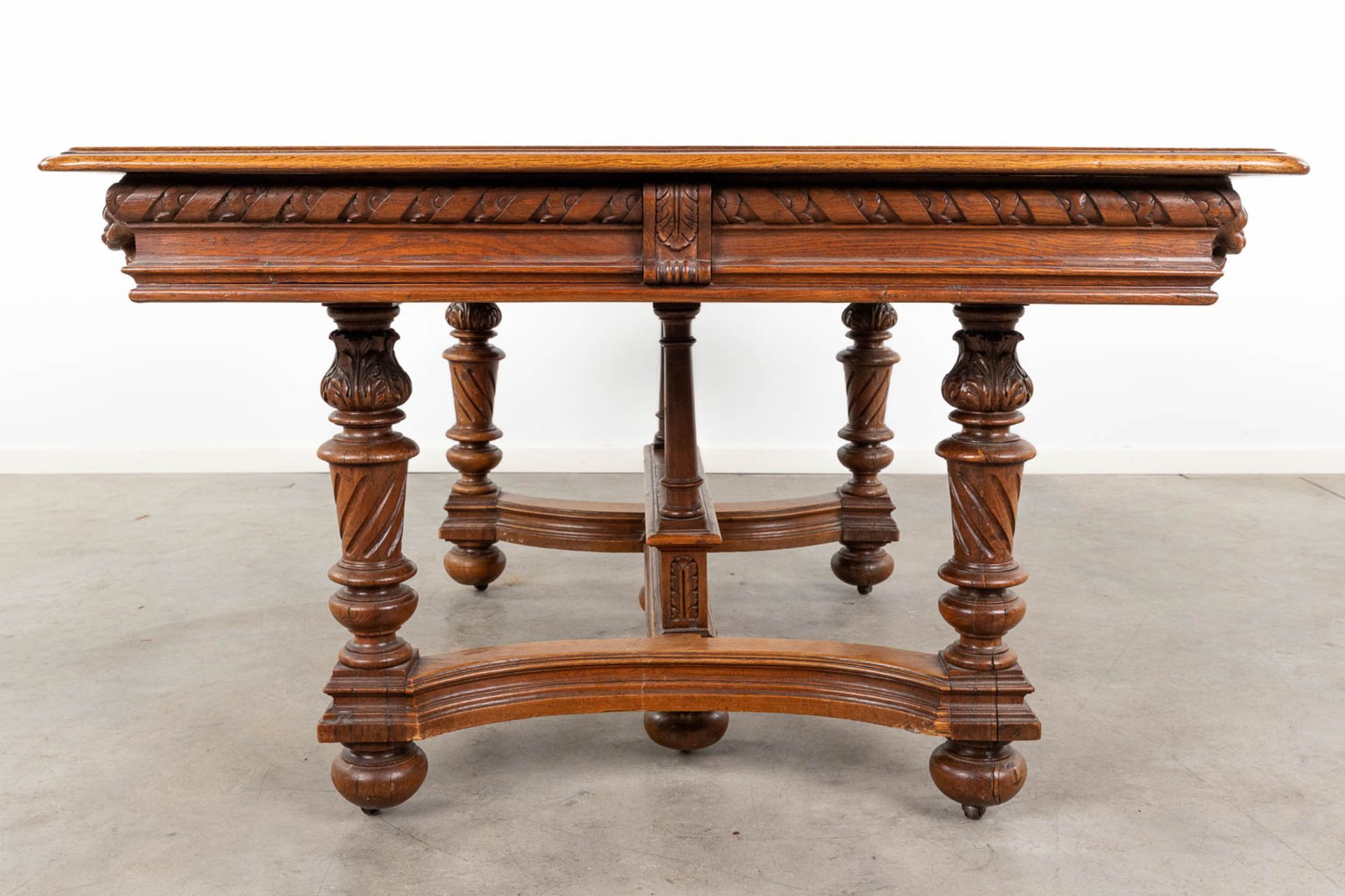 An antique table with 6 chairs in renaissance style. (L:120 x W:142 x H:72 cm) - Image 22 of 24