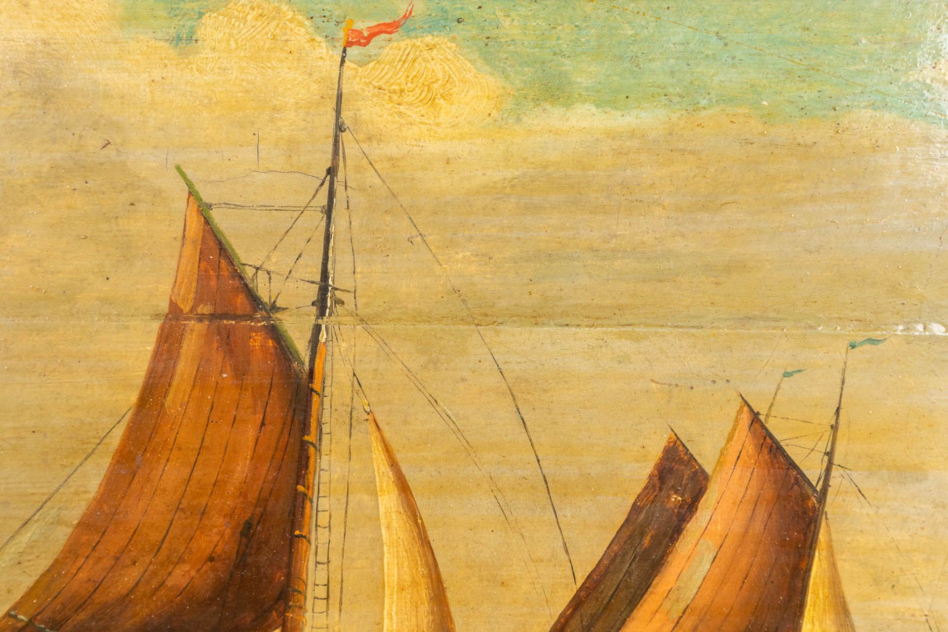 Rough Sea' a painting of two sailboats, oil on panel. 19th C. (W:40 x H:30 cm) - Bild 5 aus 9