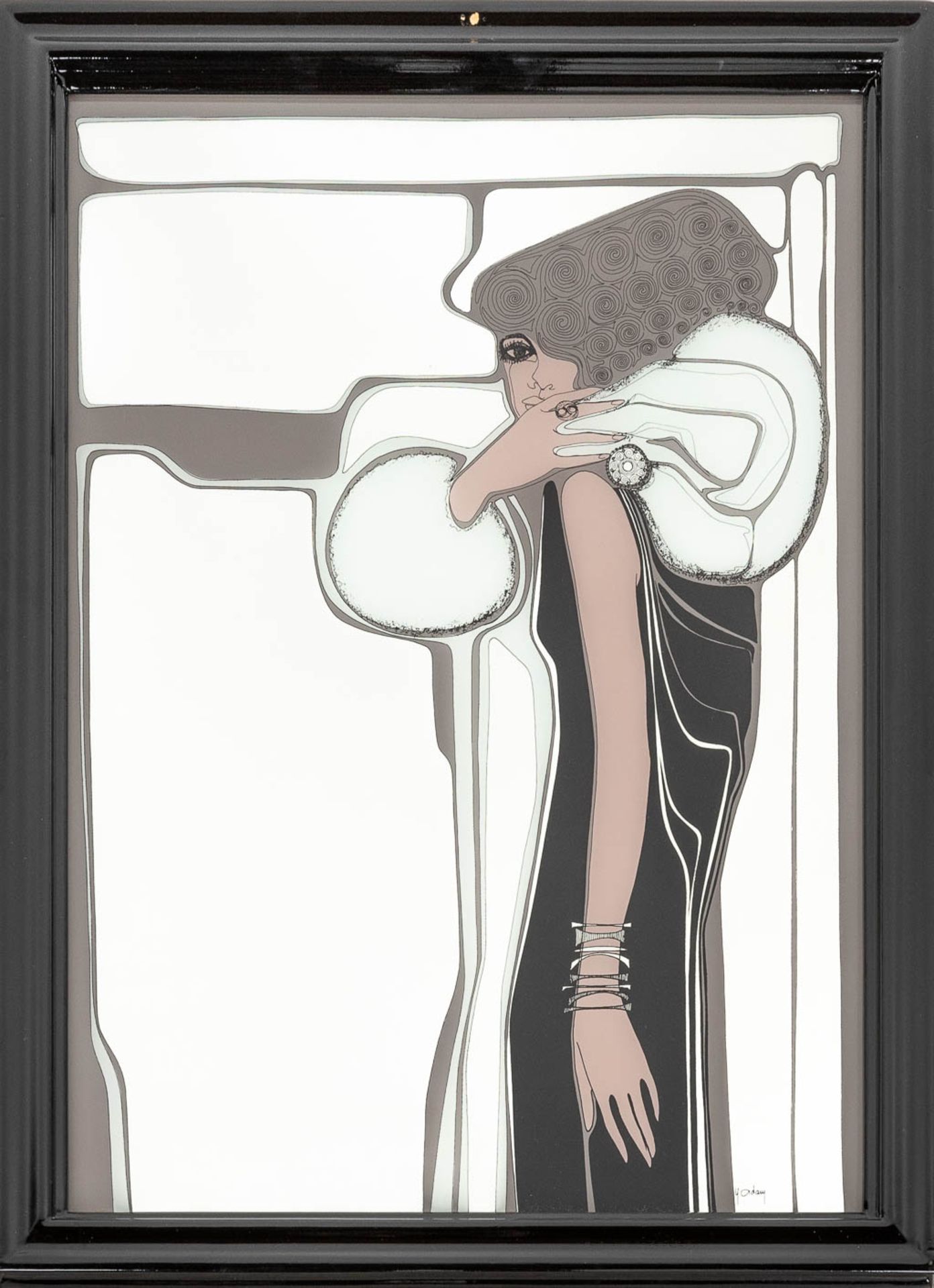 A decorative pair of framed mirrors, with an Art Deco style image. (W:60 x H:79 cm) - Bild 3 aus 9
