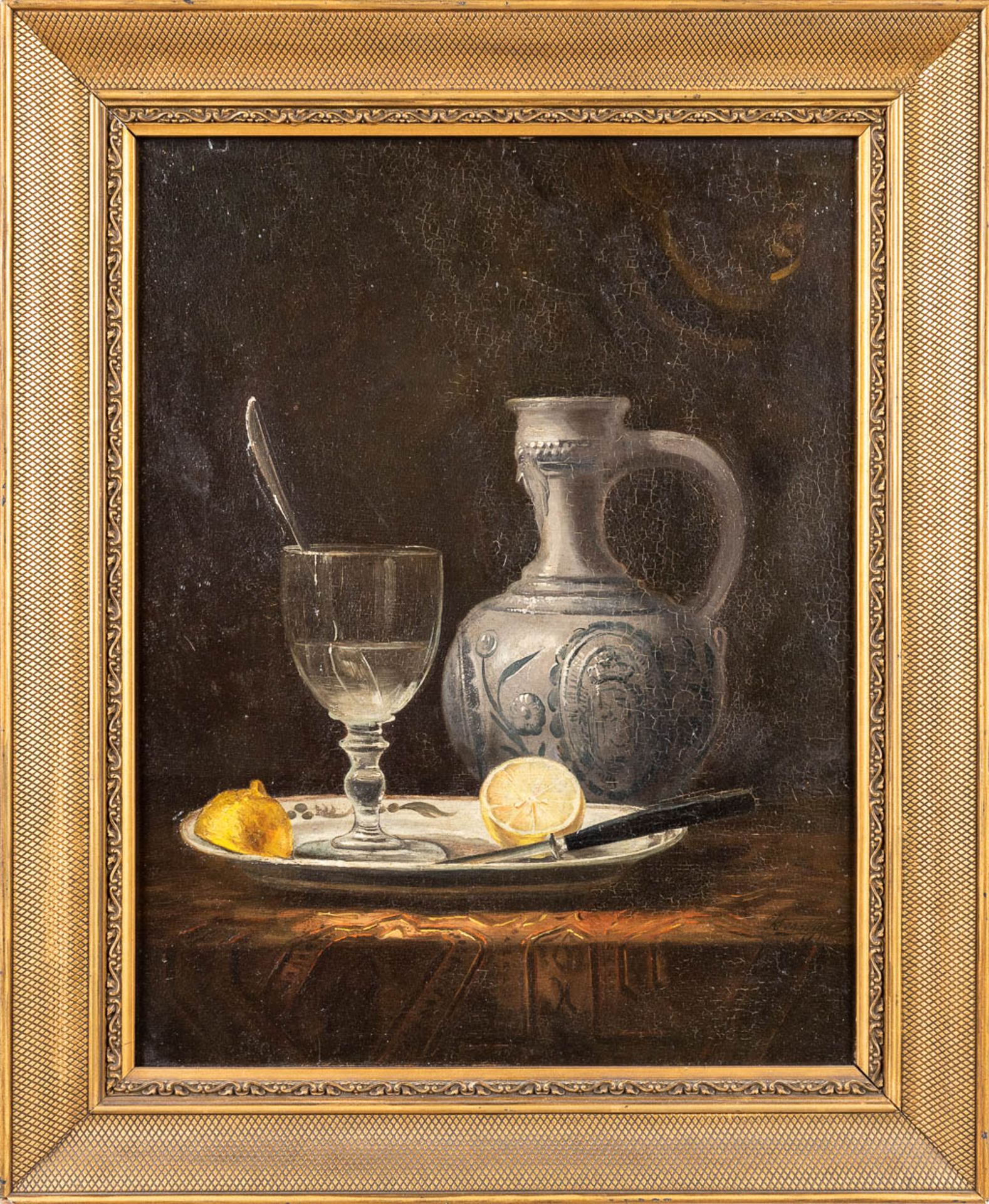 An antique still life painting, oil on panel. Signed Kerwijn 1876. (W:33 x H:42 cm) - Bild 7 aus 7