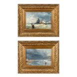 Henri LEHON (1809-1872) '2 Marines' a pair of paintings, oil on canvas. (W:22,5 x H:13,5 cm)