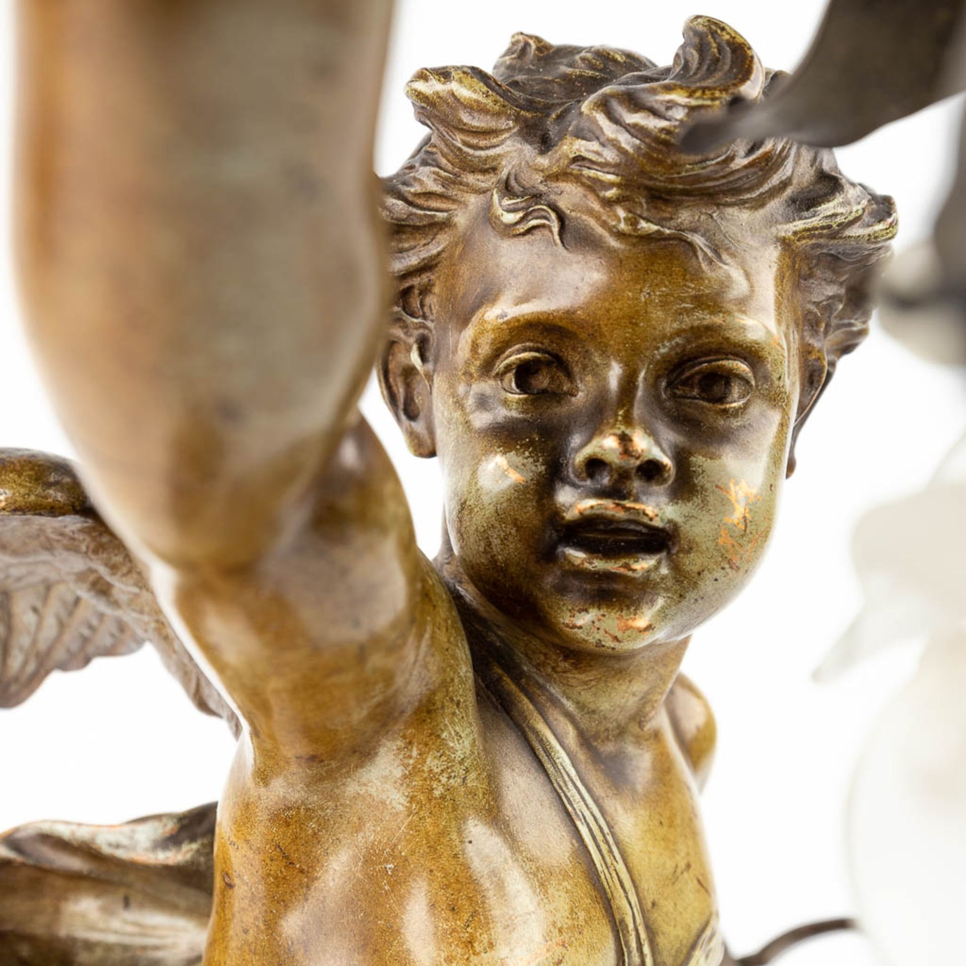 Jean-Louis GR_GOIRE (1840-1890) 'Putto with a light', a figurative table lamp, patinated bronze. (H - Image 10 of 14