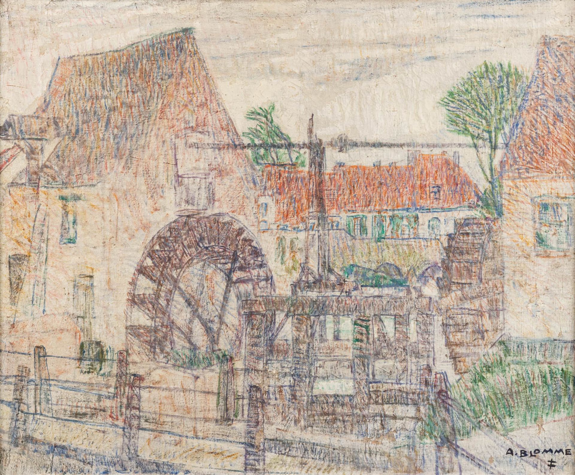 Alfons BLOMME (1889-1979) 'Watermill of Heule, Belgium' oil on canvas. (W:79,5 x H:66 cm)