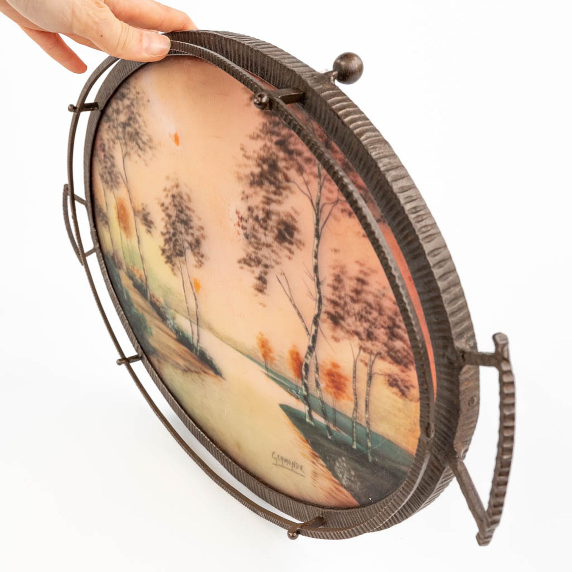 Germonde, a wrought iron and reverse glass painting serving tray in art deco style. Circa 1920. (L: - Image 10 of 17