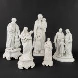 A collection of 5 bisque porcelain statues 'The Holy Family', 'Vincentius', 'Madonna with Child'. (H