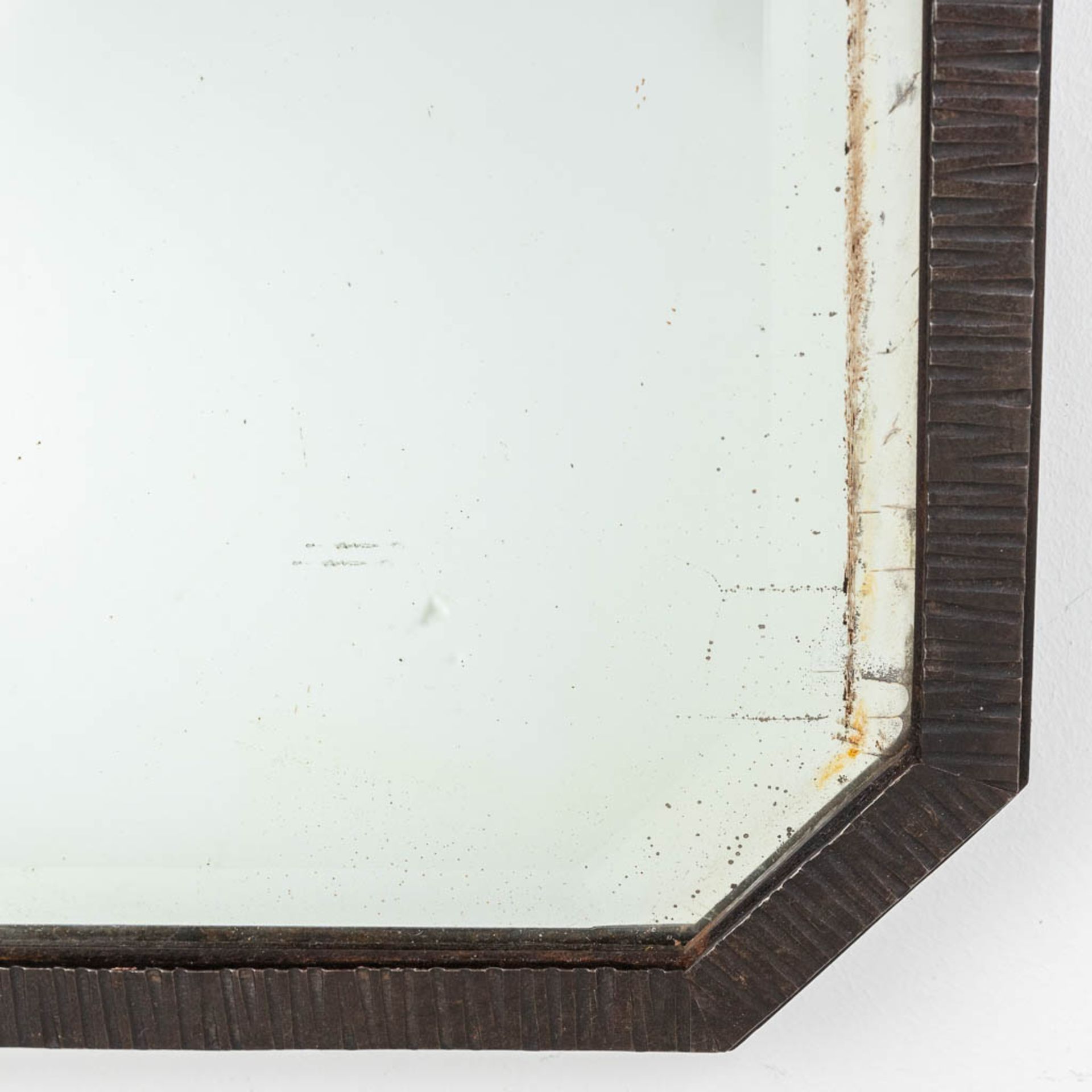 A mirror with a wrought iron frame, circa 1920. (W:80 x H:60 cm) - Image 3 of 7