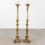 A pair of church candlesticks made of bronze. 20th century. (H:125 cm)