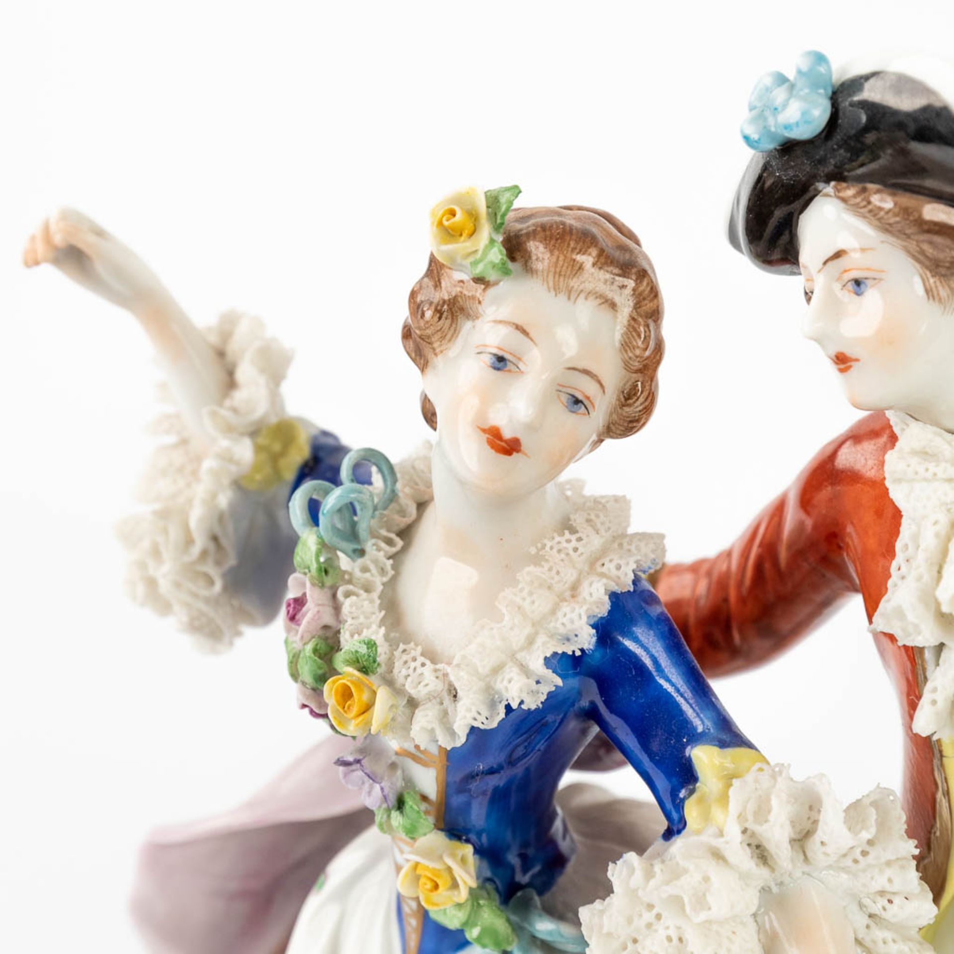 Volkstedt, A figurine of a dancing couple with porcelain lace. Circa 1970. (H:23,5 cm) - Image 11 of 13