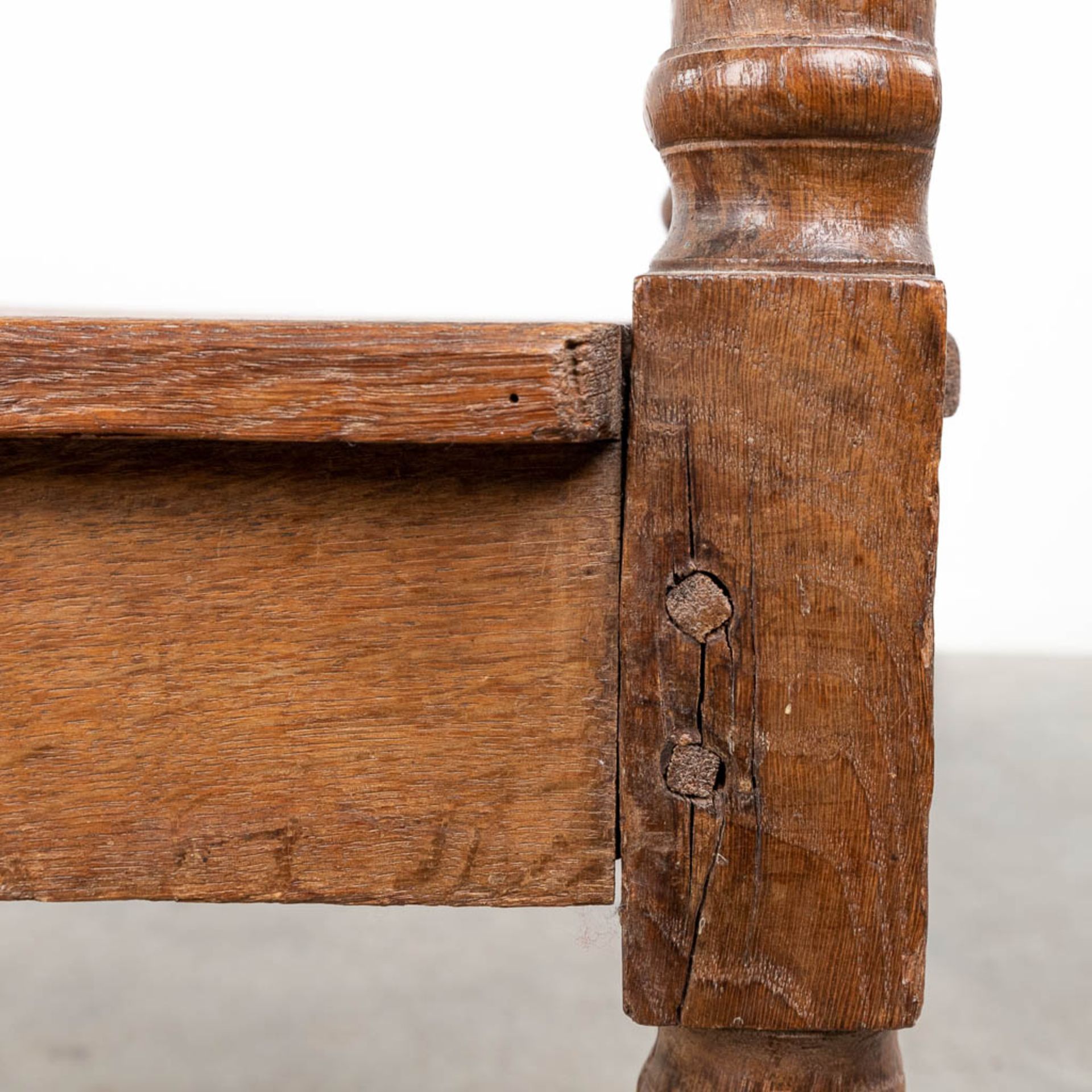 An antique bench made of oak. 19th century. (L:35 x W:164 x H:87 cm) - Image 8 of 11