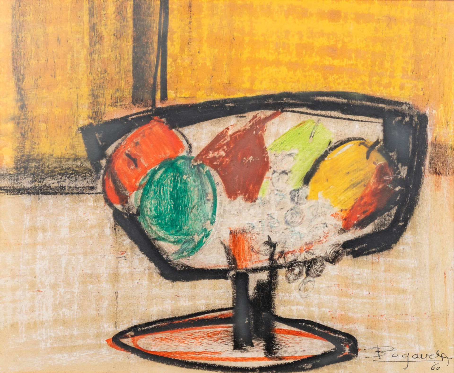 AndrŽ BOGAERT (1920-1986) 'still life with fruit bowl' oil on panel. 1960 (W:26 x H:21 cm)