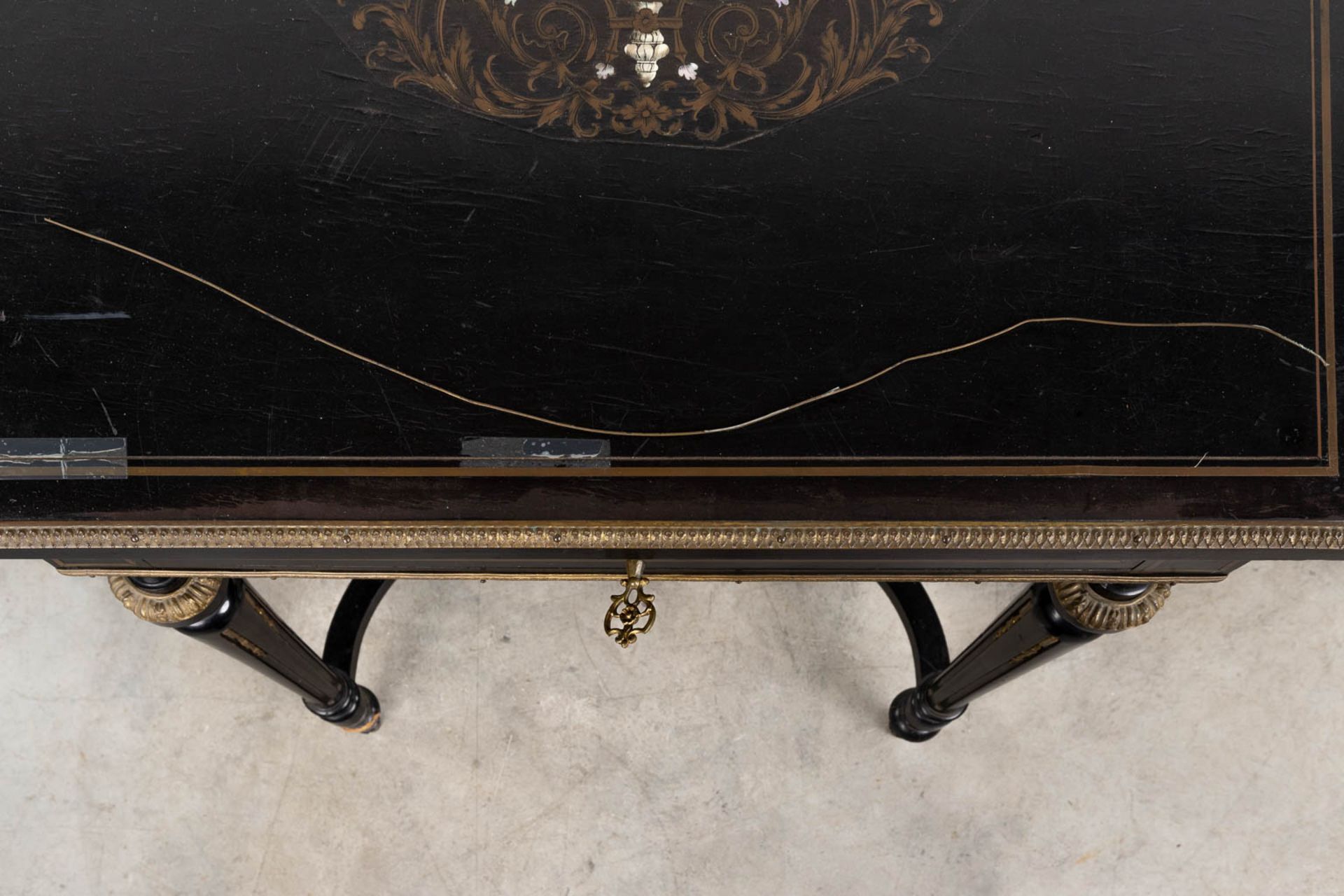 A game table made of ebonised wood inlaid with marquetry and mounted with bronze in Napoleon 3 style - Image 8 of 15