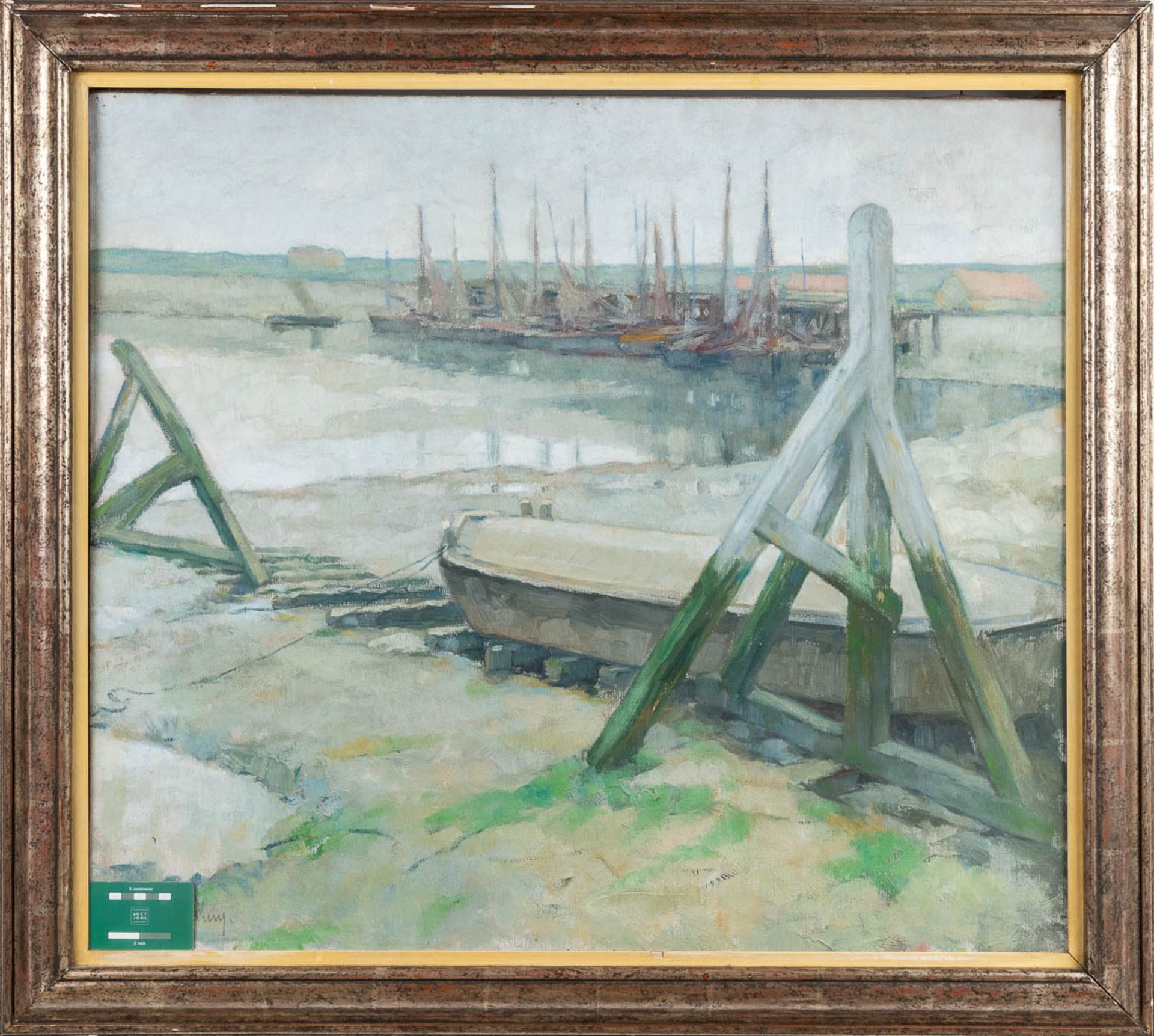 'View of the harbor' a painting, oil on canvas. (W:80 x H:67 cm) - Bild 3 aus 7