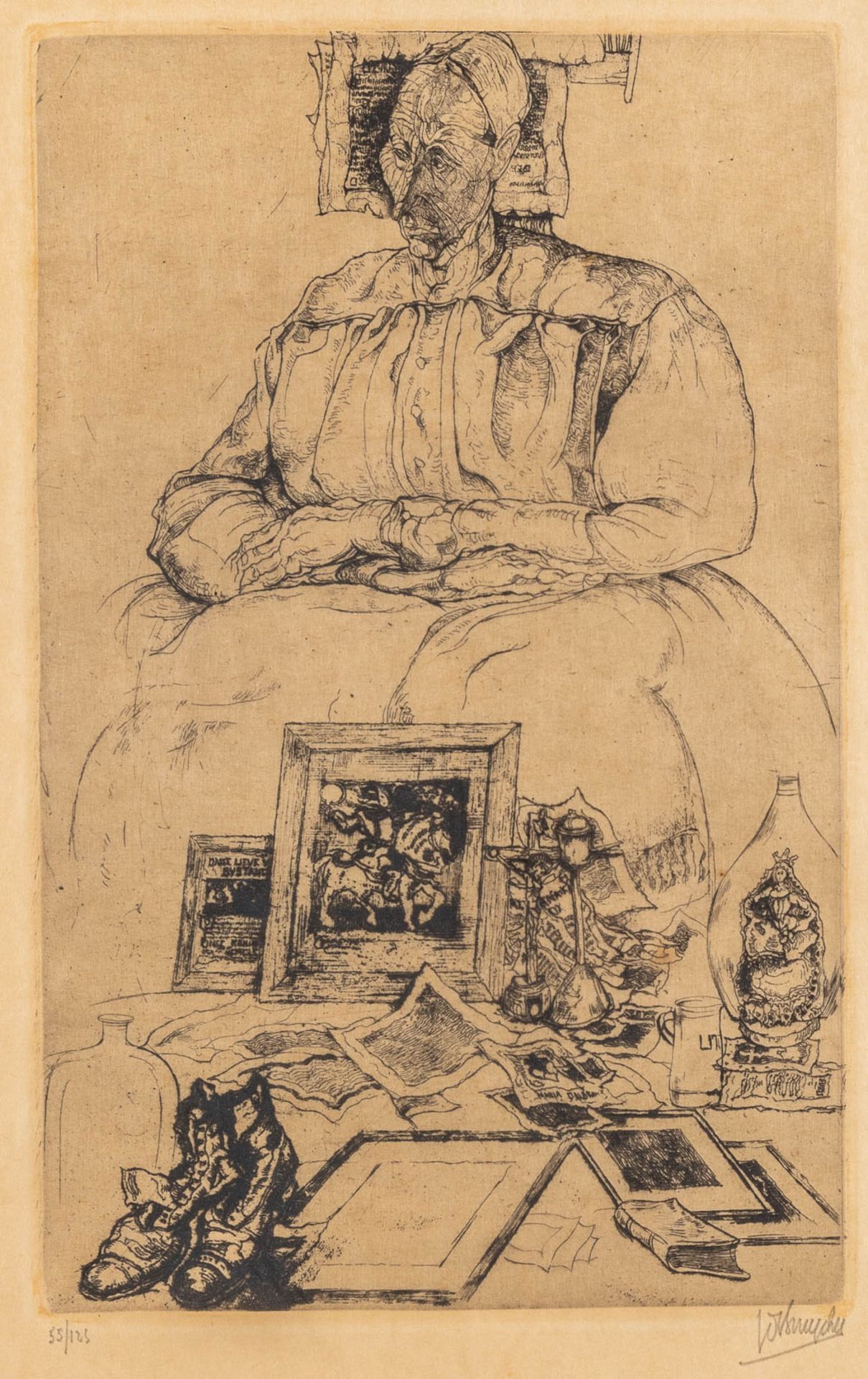 Jules DE BRUYCKER (1870-1945) 'Marchande', an etching. 55/125. (W:14 x H:21,5 cm)