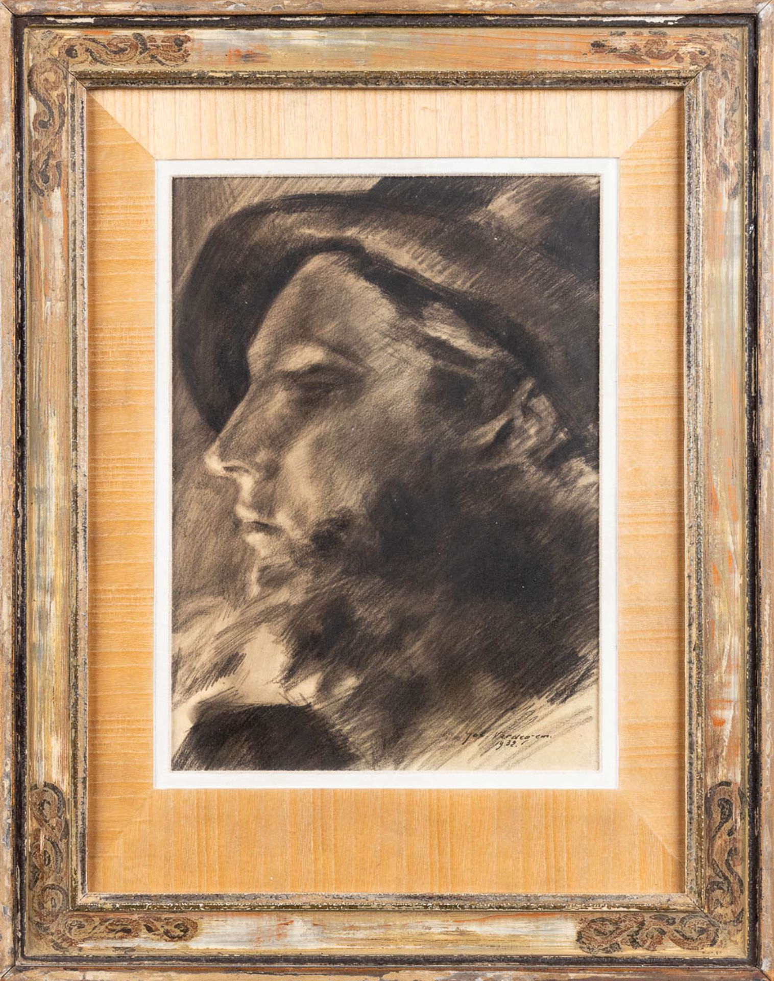 Joseph VERDEGEM (1897-1957) 'Portrait of a Young Man' charchoal on paper. (W:29 x H:41 cm) - Image 3 of 5