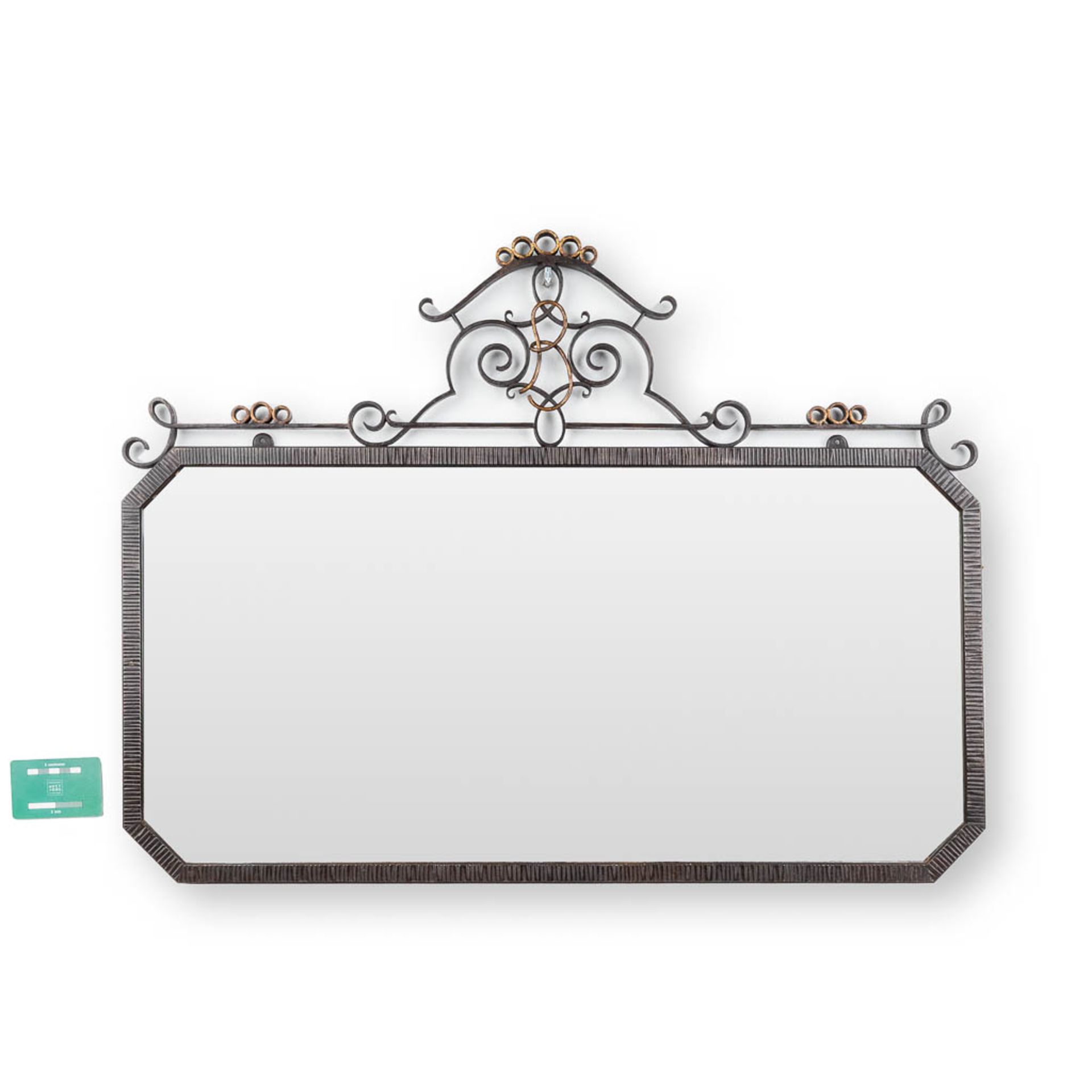 A mirror with a wrought iron frame, circa 1920. (W:80 x H:60 cm) - Image 2 of 7