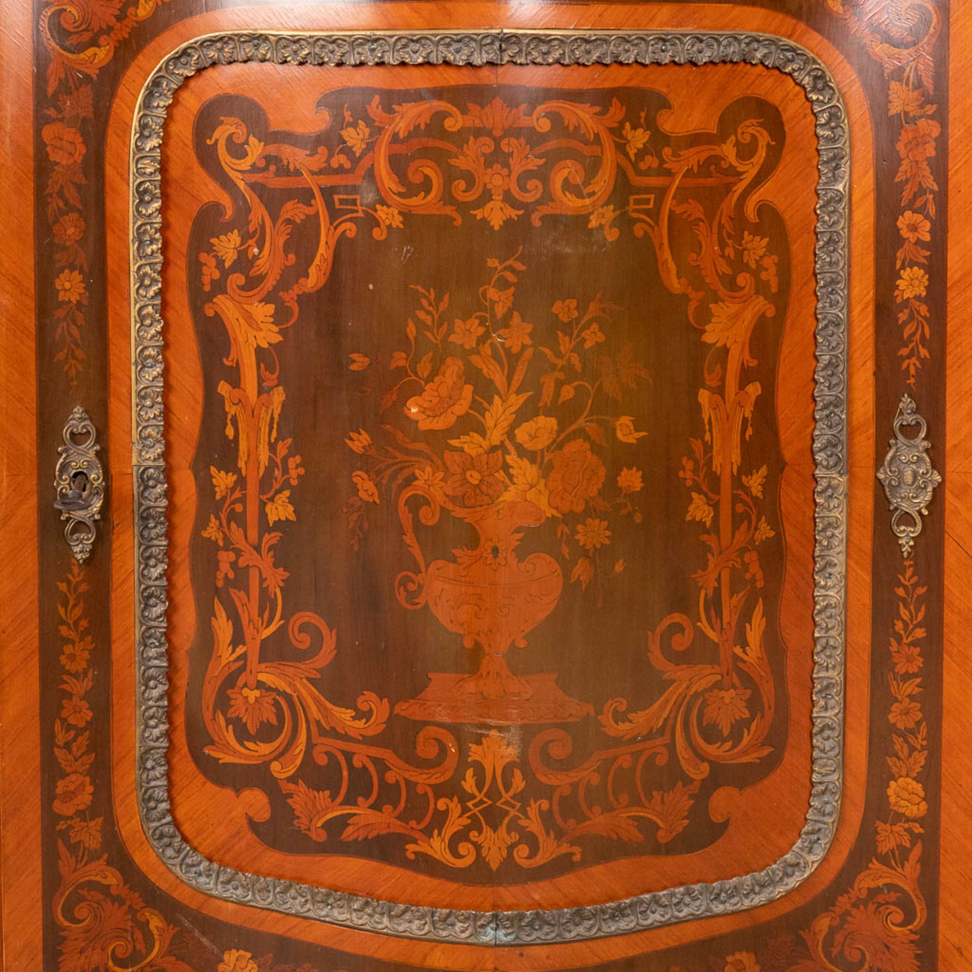 A one door commode, decorated with marquetry inlay and mounted with bronze. 20th century. (L:47 x W - Image 8 of 18