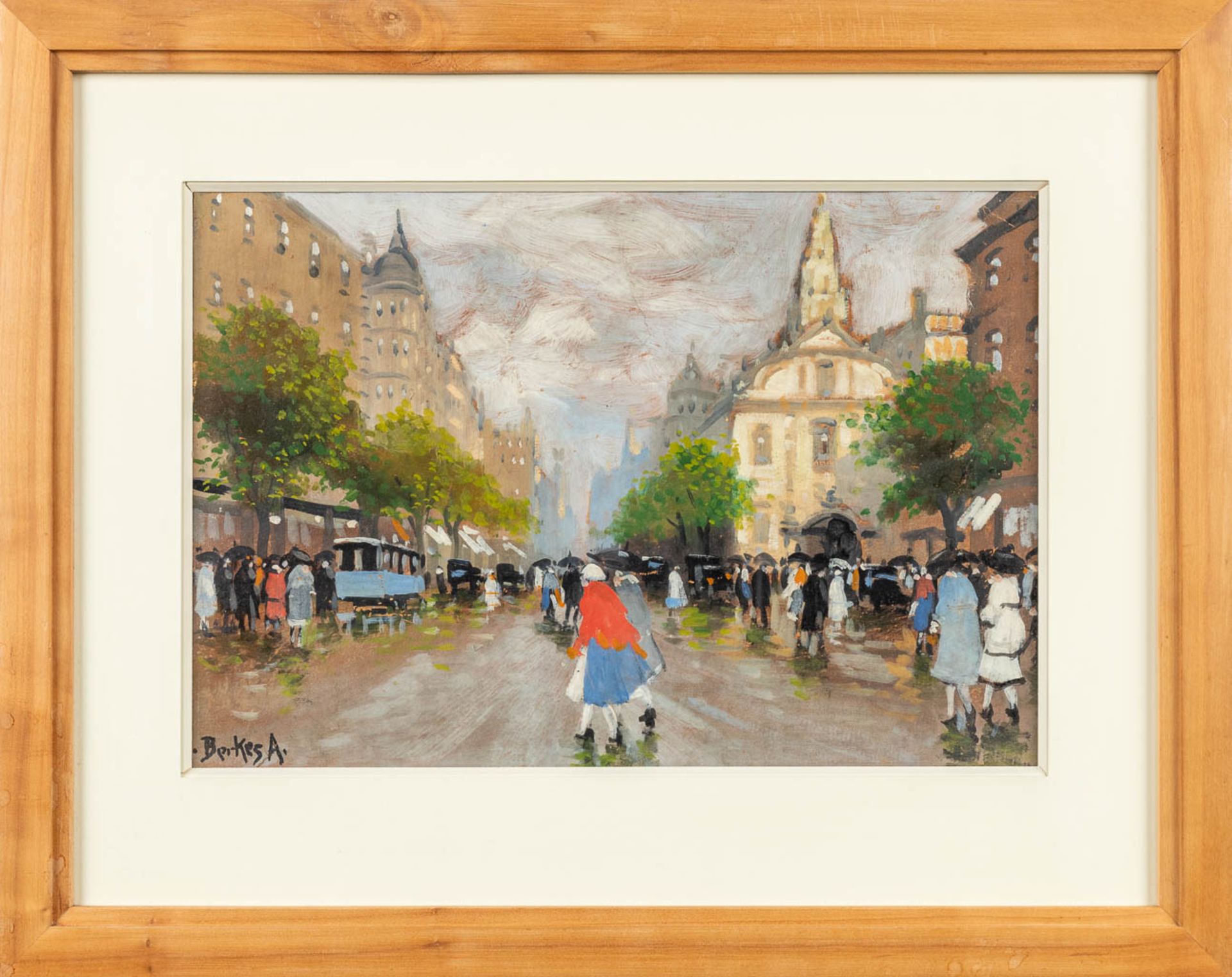 Antal BERKES (1874-1938) 'Rakoczi Utca - View of Budapest' oil on cardboard. (W:37 x H:25 cm) - Image 6 of 7