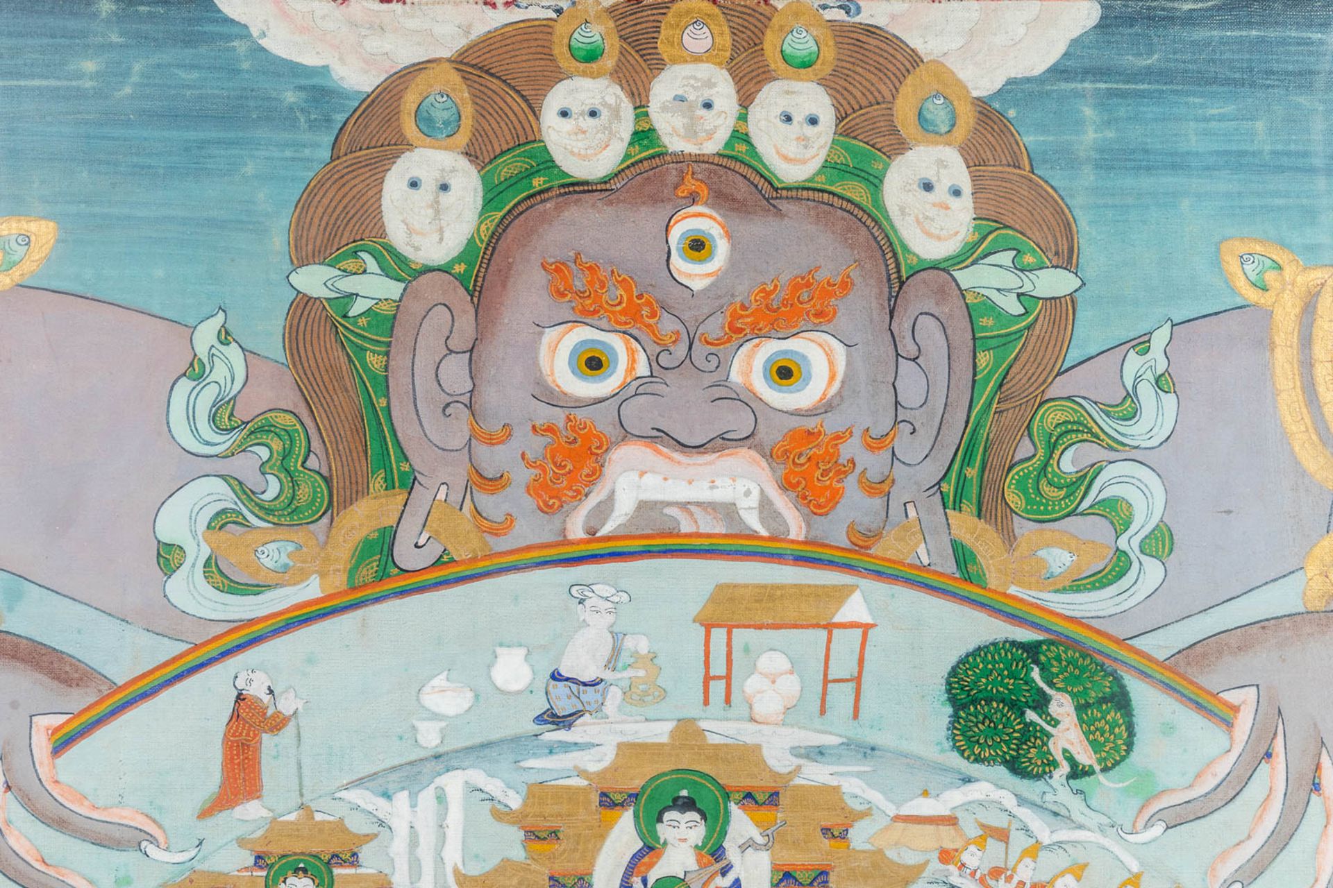 Yama, the god of the dead. Painted on silk, probably made in India. (W:54 x H:73 cm) - Image 10 of 15