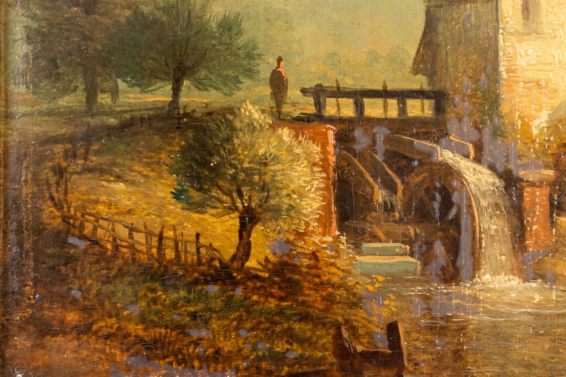 'Landscape with a water mill' an antique painting, oil on panel. (W:17 x H:15 cm) - Bild 5 aus 6