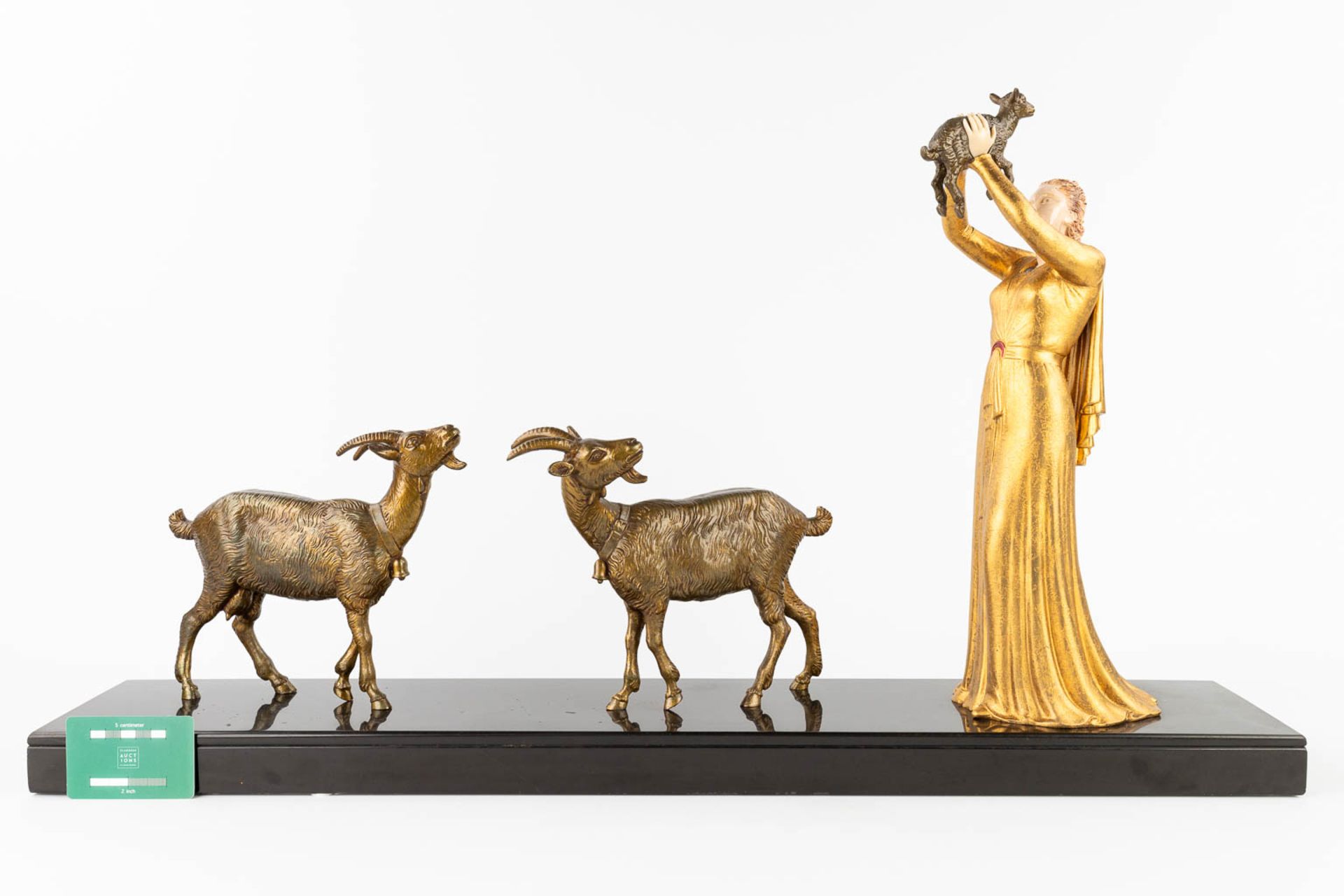 Lady with 3 goats, a statue made in art deco style (L:16,5 x W:85 x H:48,5 cm) - Bild 2 aus 13