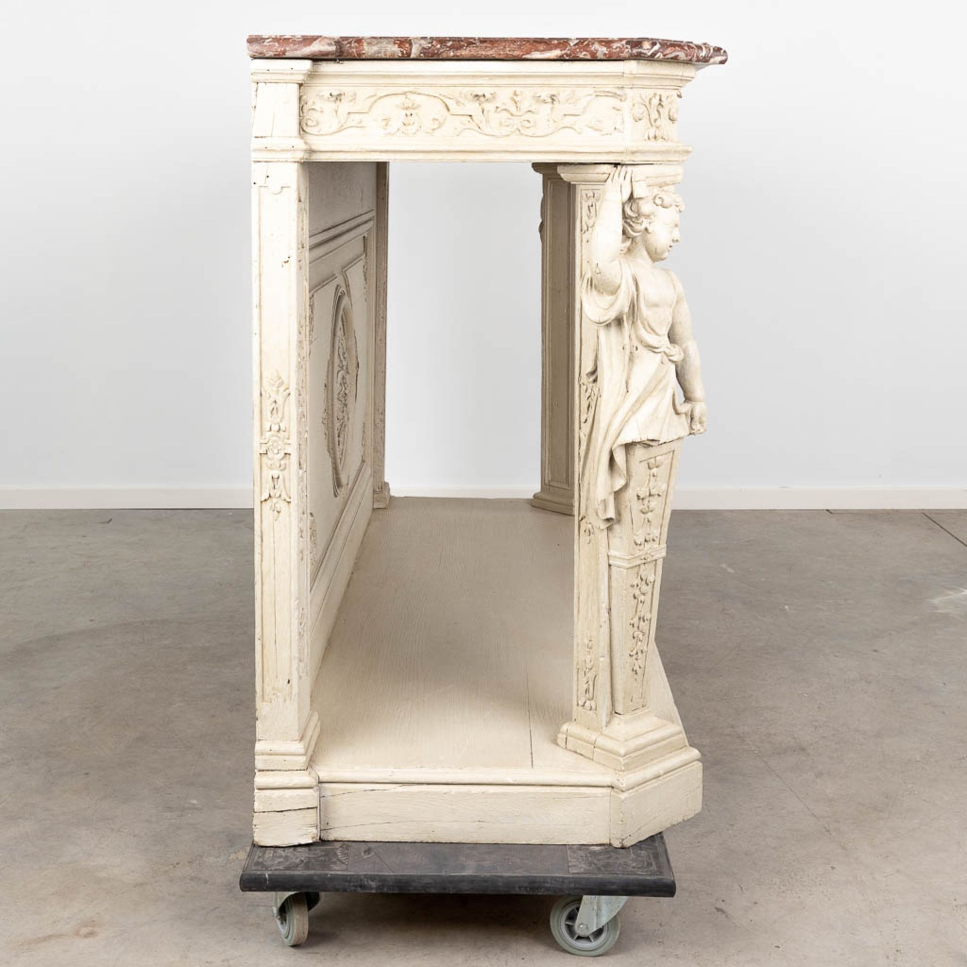 An antique console table with a marble top, patinated. 18th century. (L:66 x W:177 x H:114 cm) - Bild 4 aus 16