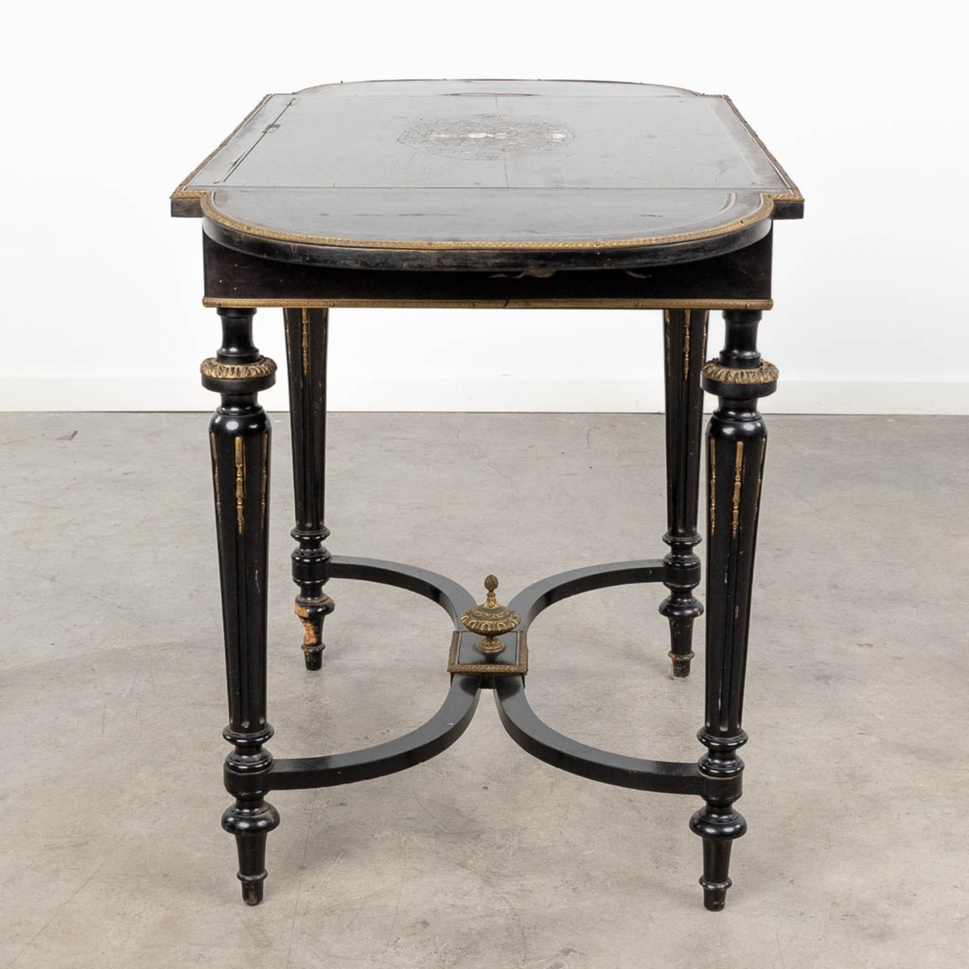 A game table made of ebonised wood inlaid with marquetry and mounted with bronze in Napoleon 3 style - Image 6 of 15