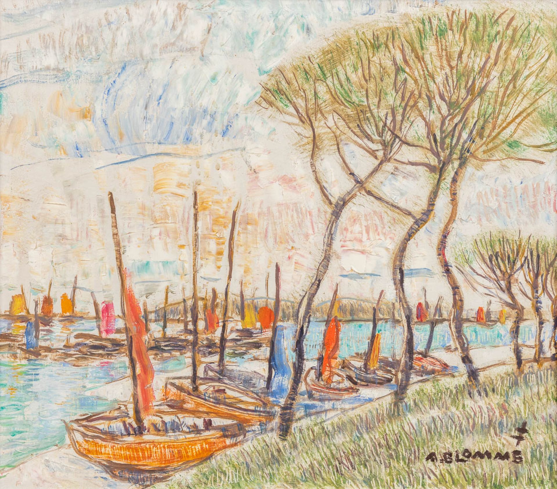 Alfons BLOMME (1889-1979) 'The Marina' a painting, oil on panel. (W:39 x H:33 cm)