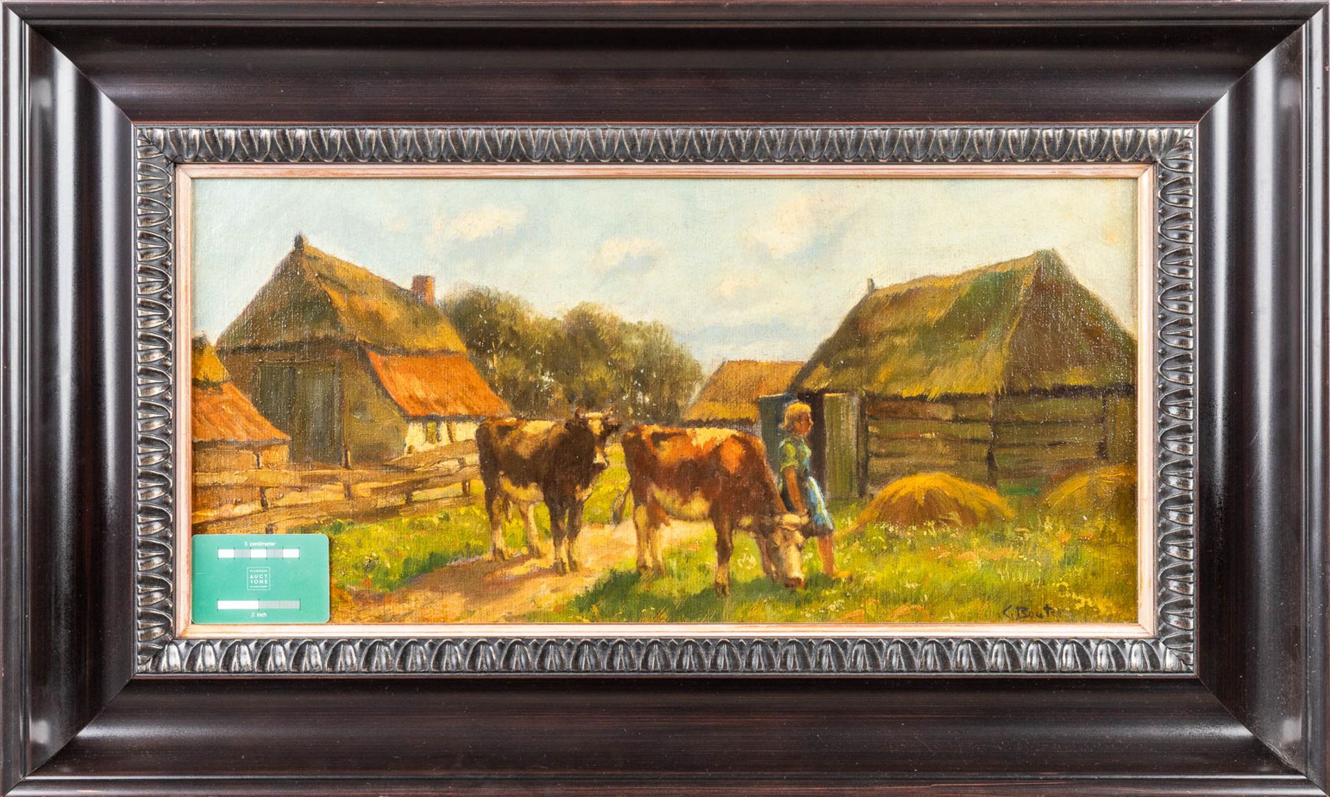 Cornelius Wouter BOUTER (1888-1966) 'Farm with cows', oil on canvas. (W:58 x H:27 cm) - Bild 2 aus 7