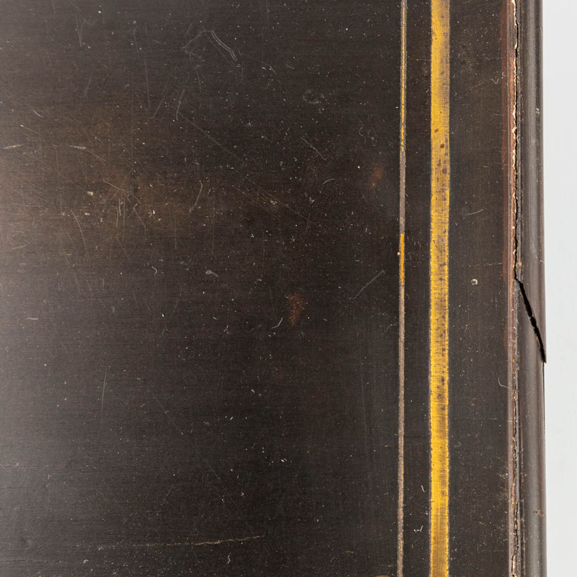 A game box, ebonised wood with copper inlay, Napoleon 3 periods. 19th C. (L:22 x W:30,5 x H:7 cm) - Bild 5 aus 9