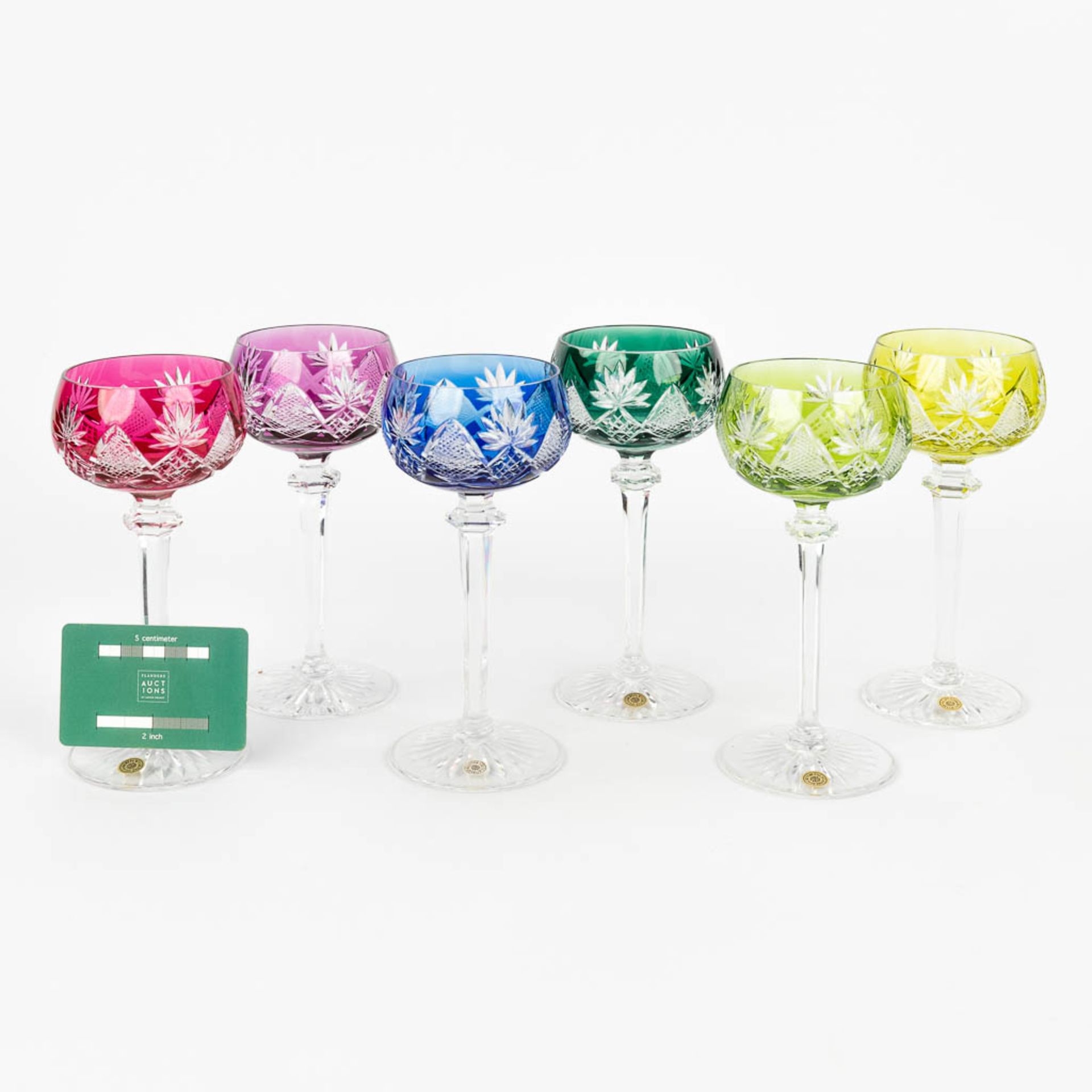 Val Saint Lambert 'Berncastel', a set of 6 coloured and cut crystal glasses or goblets. (H:18 x D:8 - Bild 10 aus 17