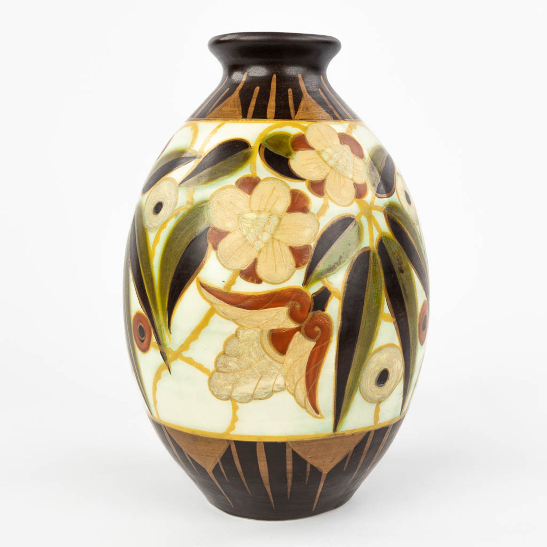 Charles CATTEAU (1880-1966) For Boch Keramis, a faience vase with decor 1847. (H:30 x D:20 cm) - Bild 4 aus 12