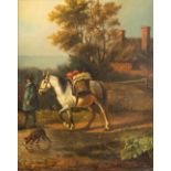 Edmond DE PRATERE (1826-1888) 'Walking a horse' a painting, oil on panel. 19th C. (W:27 x H:33 cm)