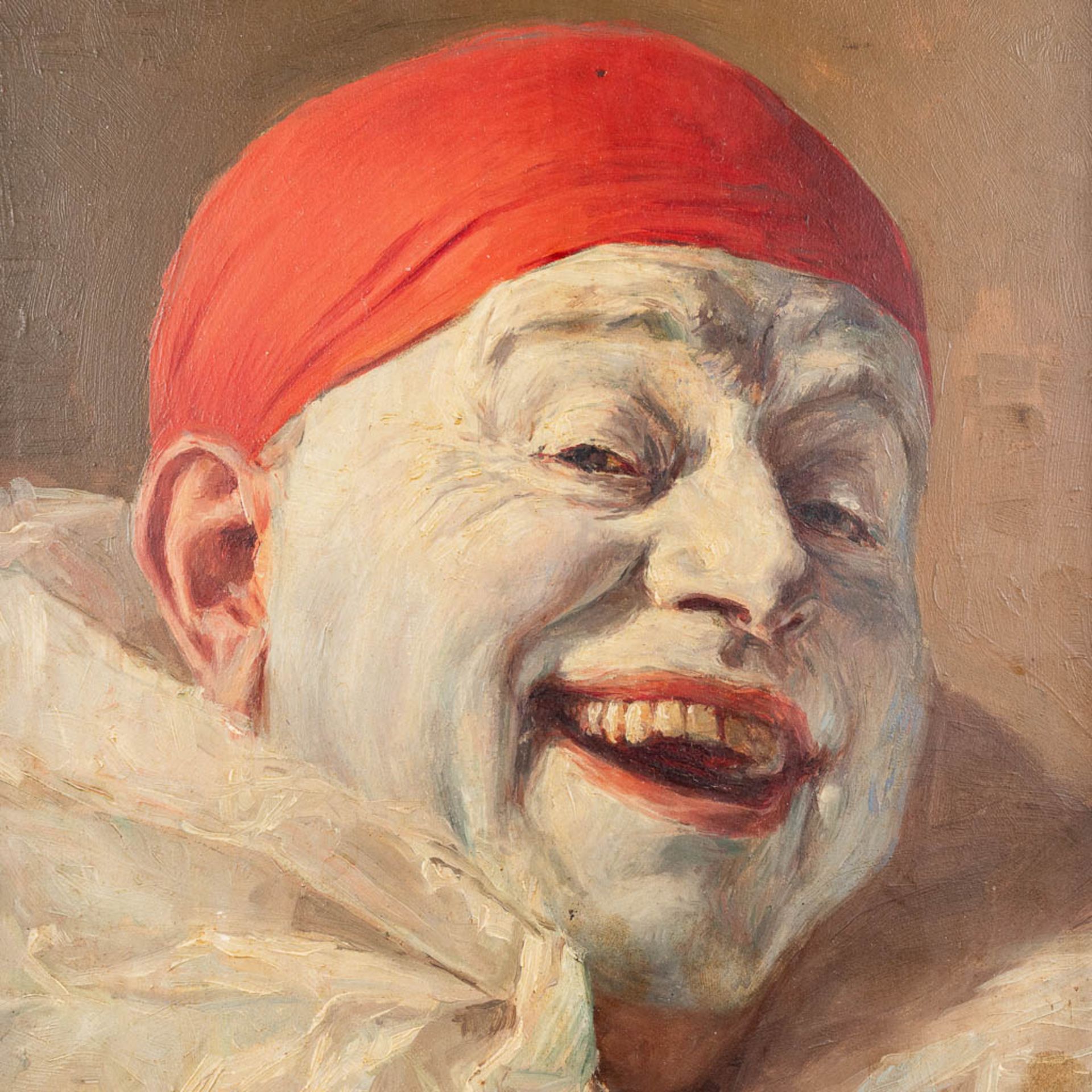 Armand HENRION (1875-1958) 'Clown' oil on panel. (W:26 x H:36 cm) - Image 4 of 8