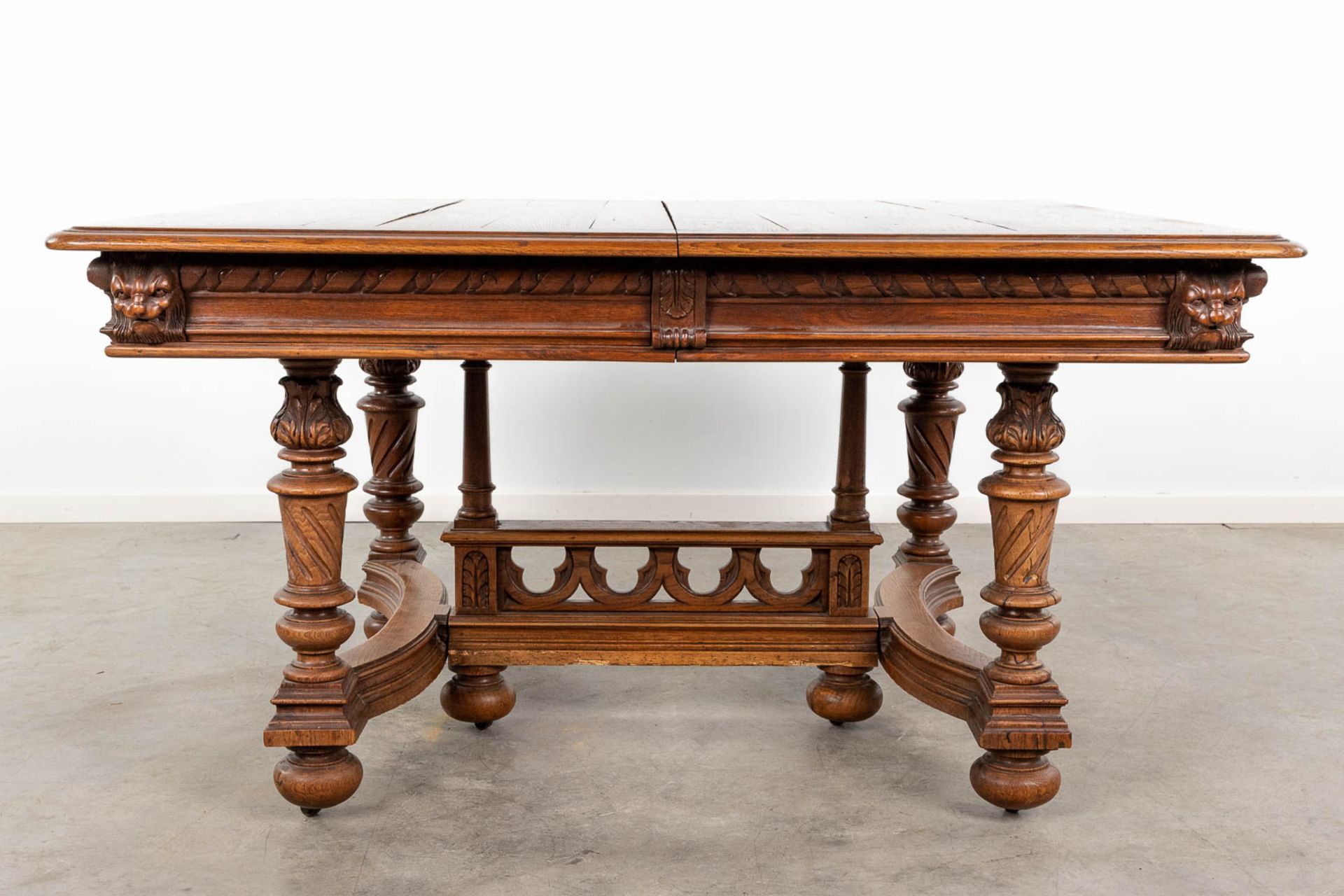 An antique table with 6 chairs in renaissance style. (L:120 x W:142 x H:72 cm) - Image 17 of 24