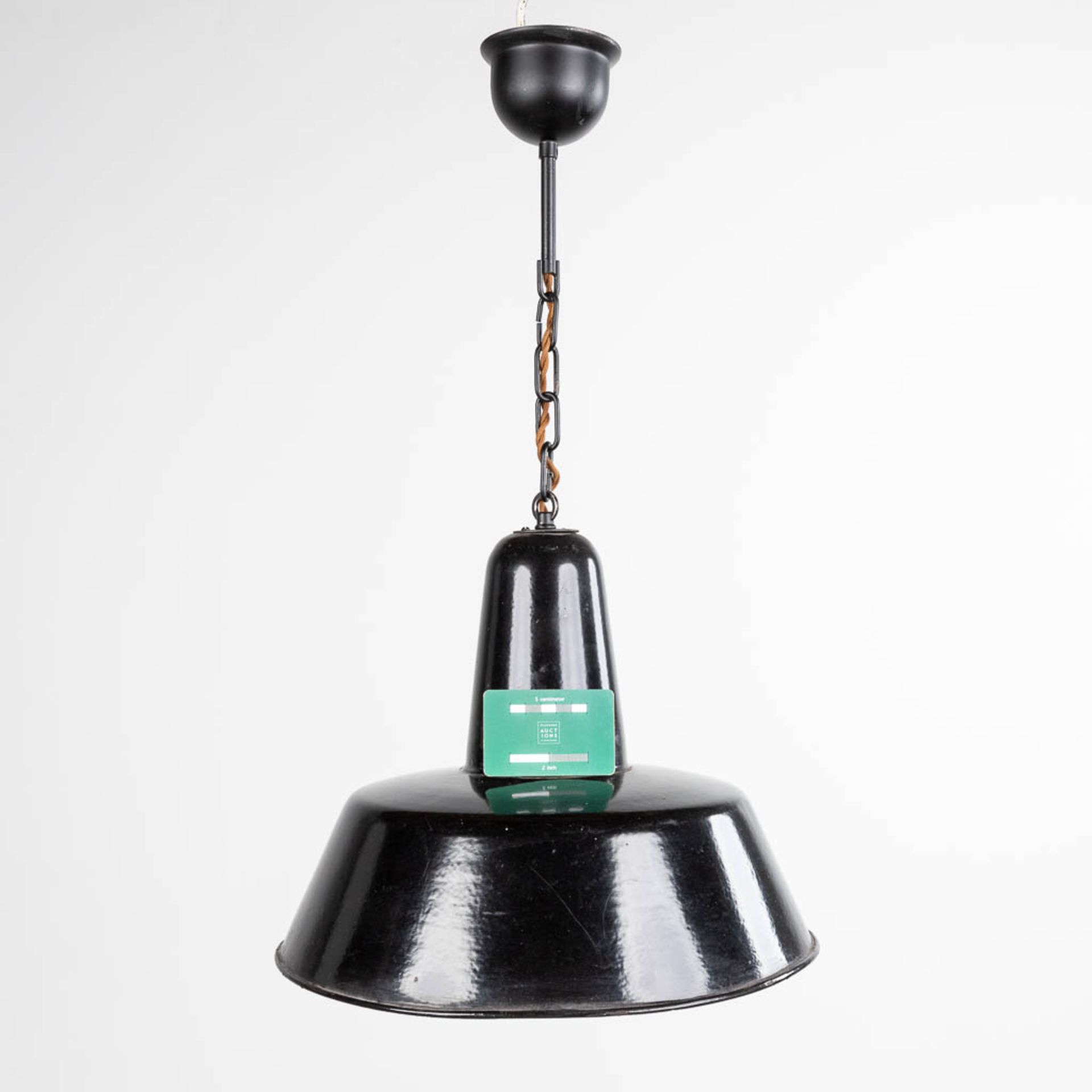 An industrial hanging lamp, with a black and white enamelled lampshade. (W:36 x H:32 cm) - Image 2 of 6