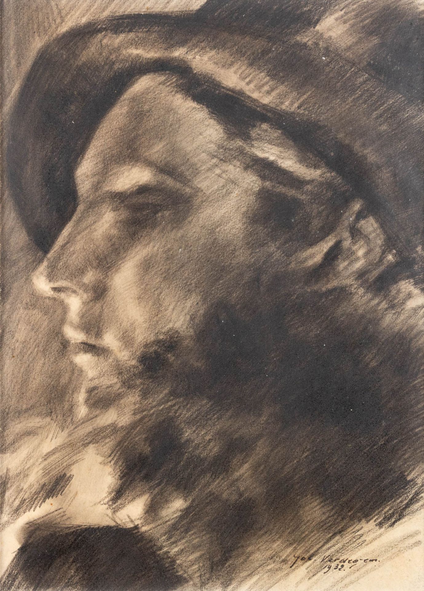 Joseph VERDEGEM (1897-1957) 'Portrait of a Young Man' charchoal on paper. (W:29 x H:41 cm)