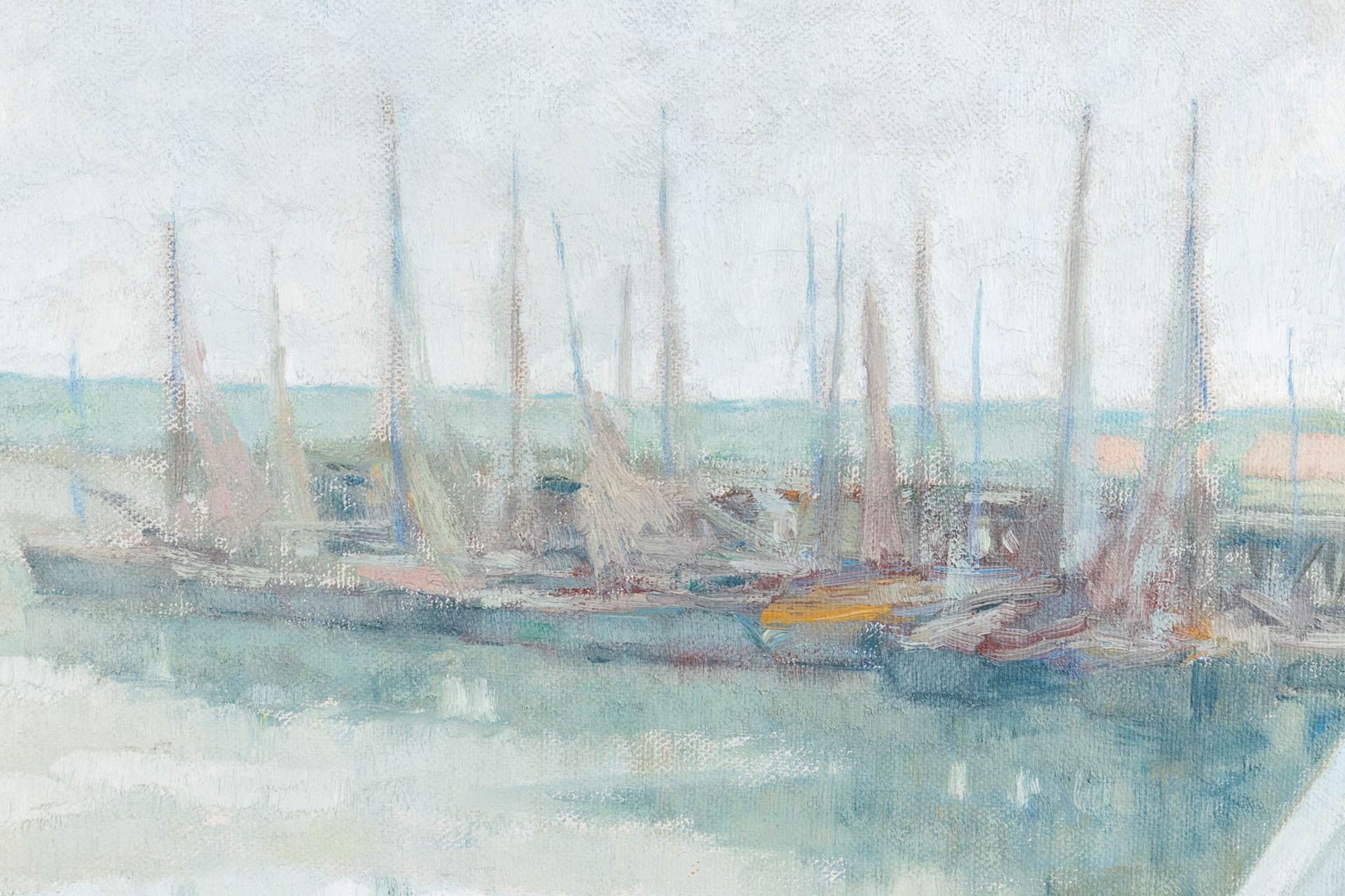 'View of the harbor' a painting, oil on canvas. (W:80 x H:67 cm) - Bild 4 aus 7