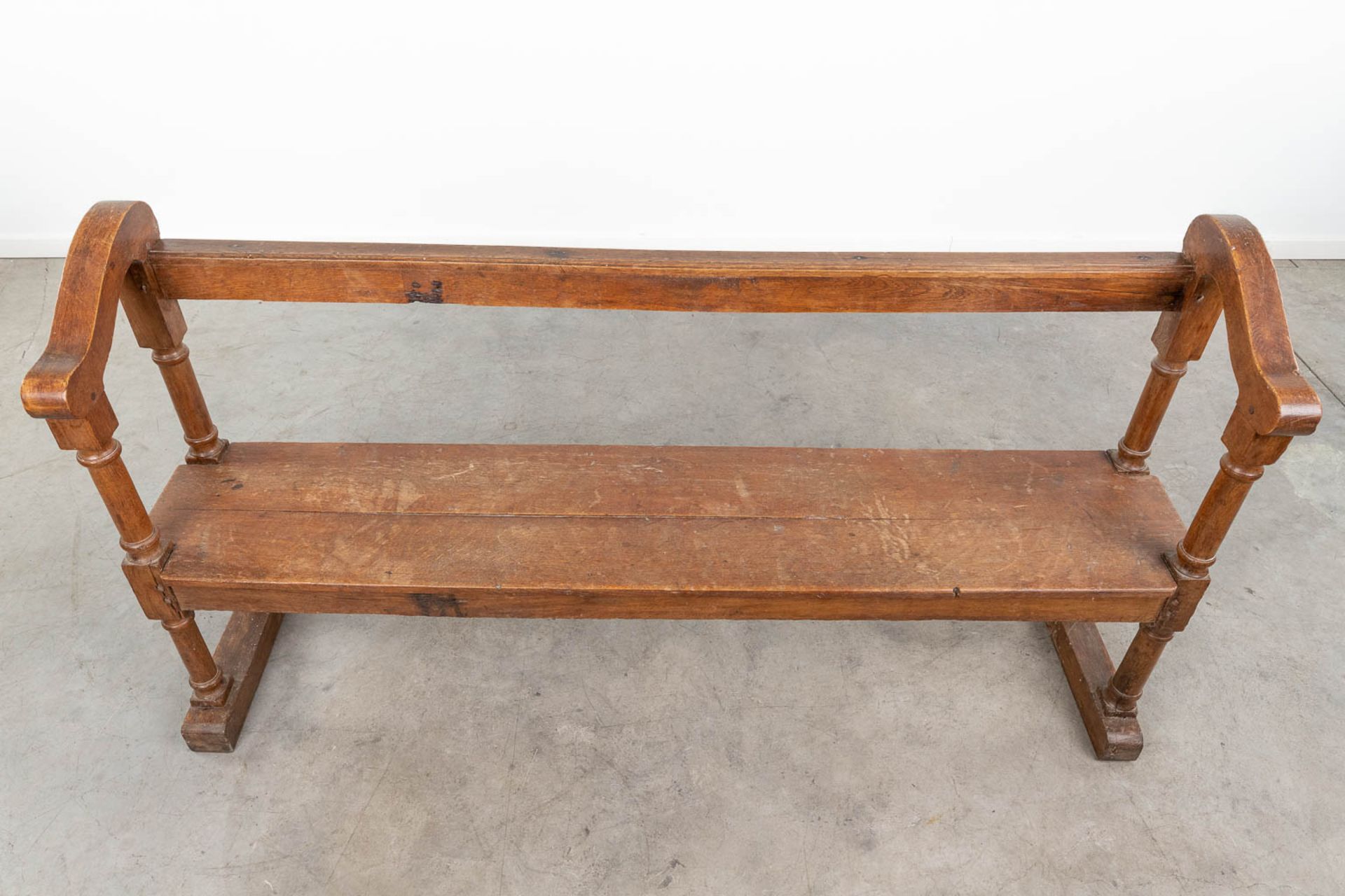 An antique bench made of oak. 19th century. (L:35 x W:164 x H:87 cm) - Image 7 of 11