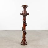 A large candlestick made of sculptured wood and decorated with flowers. (H:128 cm)