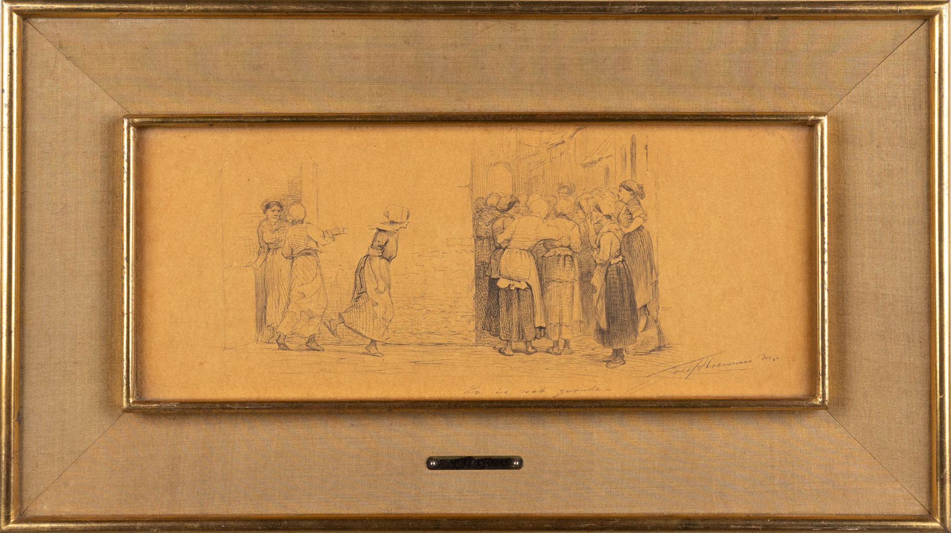 Jozef HOEVENAAR (1840-1926) 'Er Is Wat Gaande & Botermarkt' a pair of drawings. (W:36 x H:15 cm) - Image 4 of 14