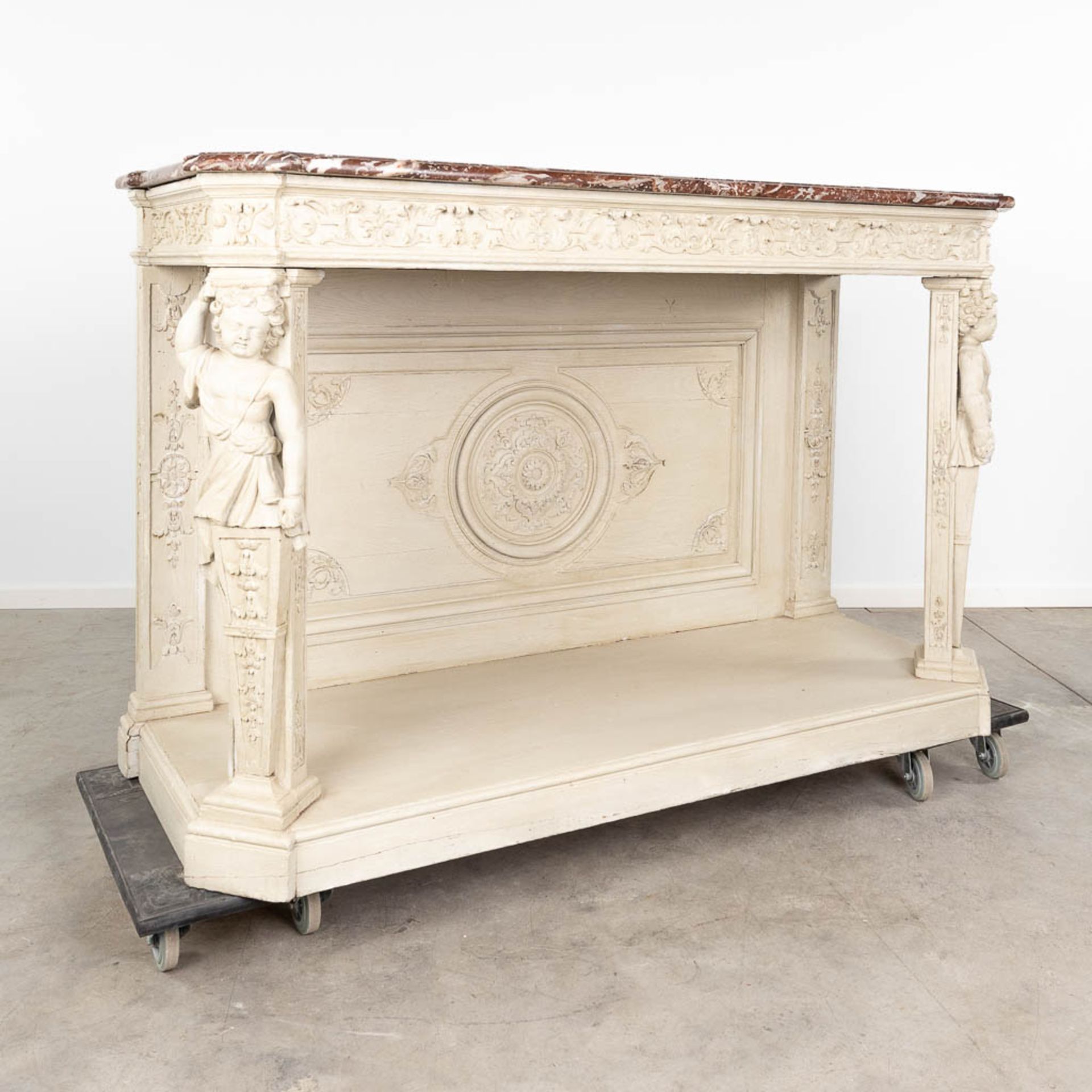 An antique console table with a marble top, patinated. 18th century. (L:66 x W:177 x H:114 cm) - Bild 3 aus 16