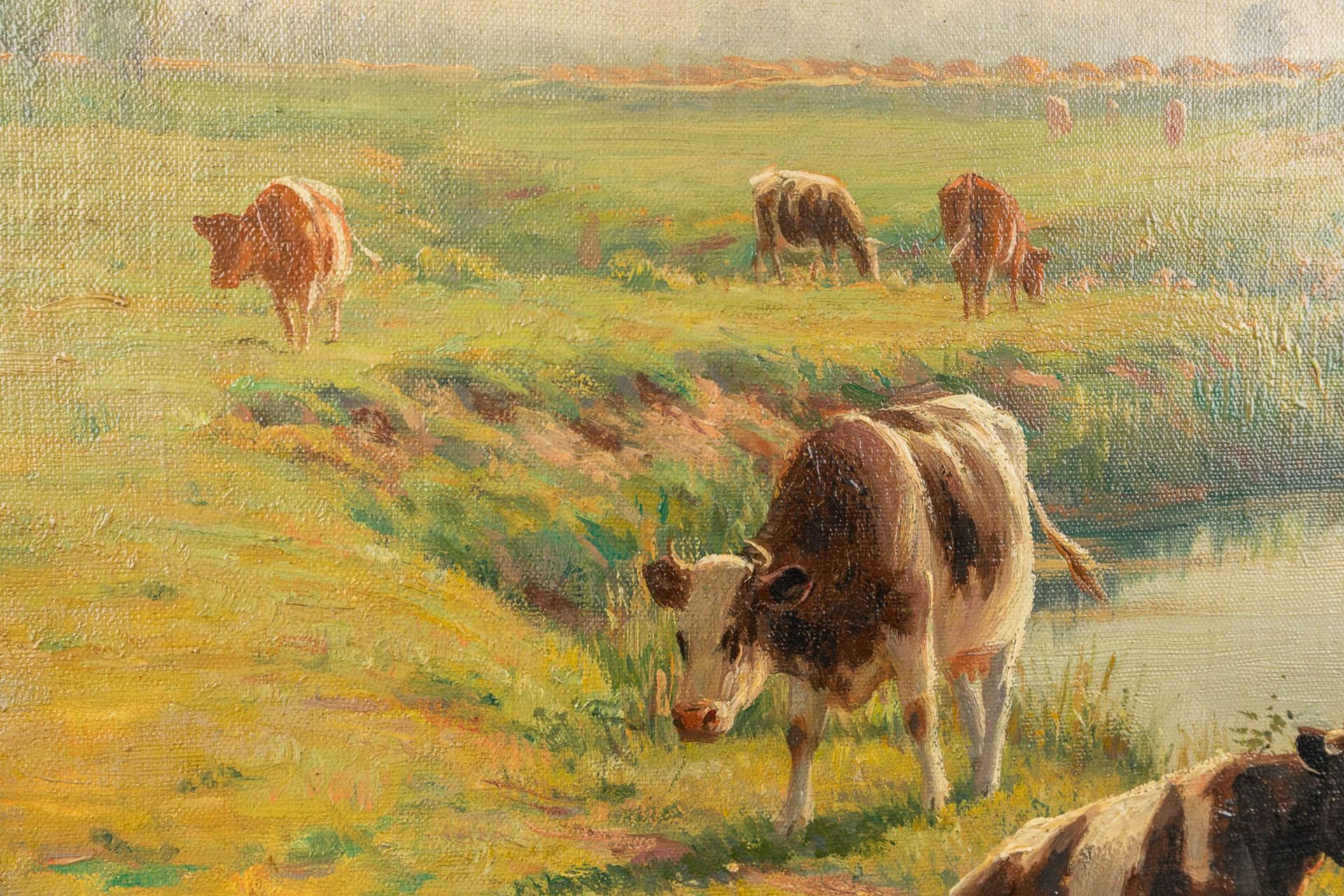 Albert CAULLET (1875-1950) 'Cows in the field' a painting, oil on canvas. (W:70 x H:50 cm) - Image 4 of 7