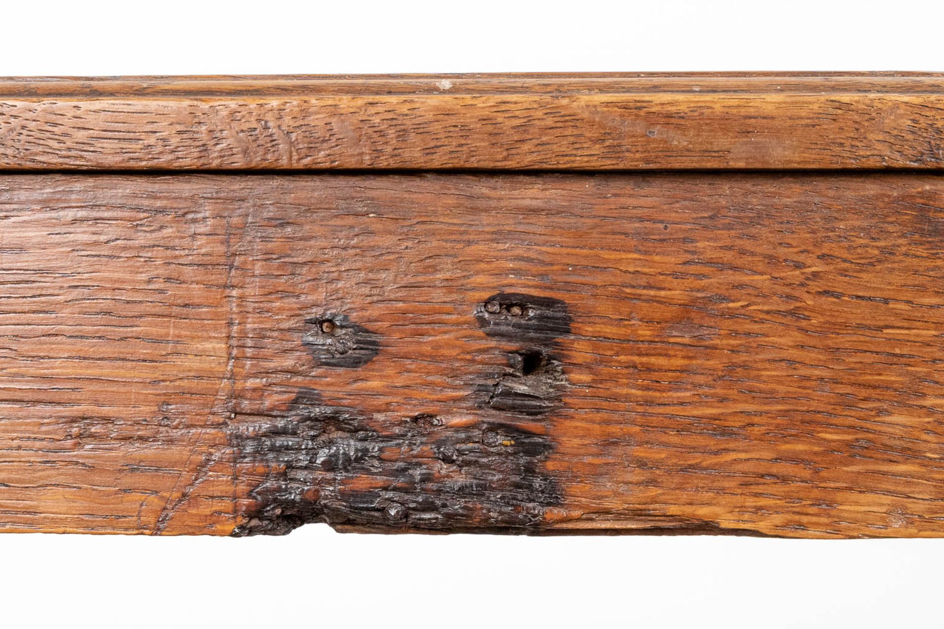 An antique bench made of oak. 19th century. (L:35 x W:164 x H:87 cm) - Image 10 of 11